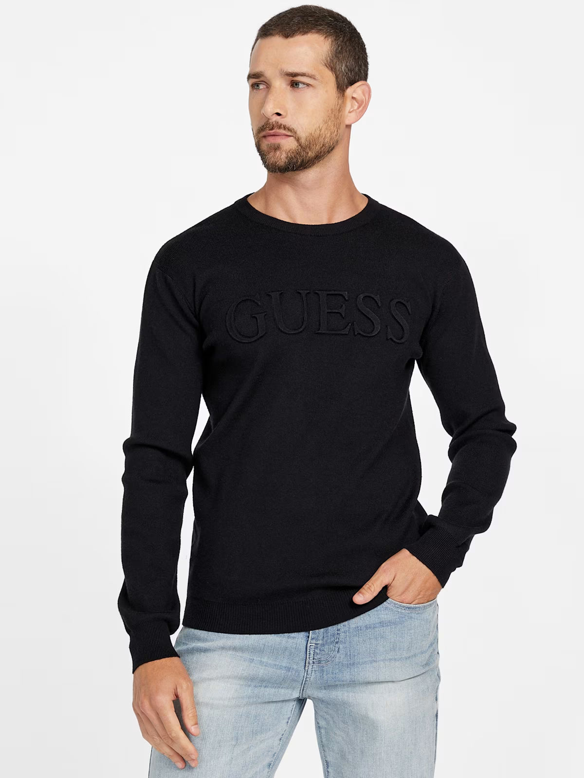 Guess MENS' Astero Logo Sweater Black