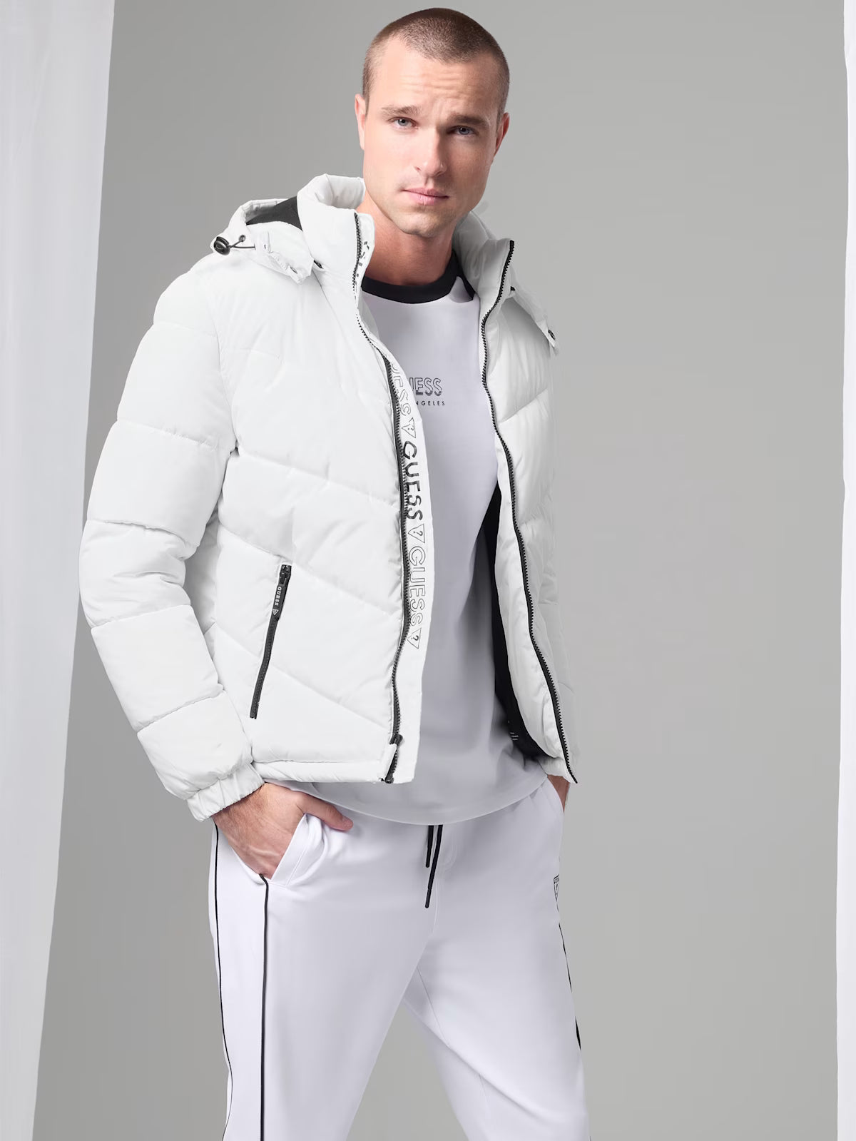 GUESS Mens' Eco Chano Puffer Jacket White