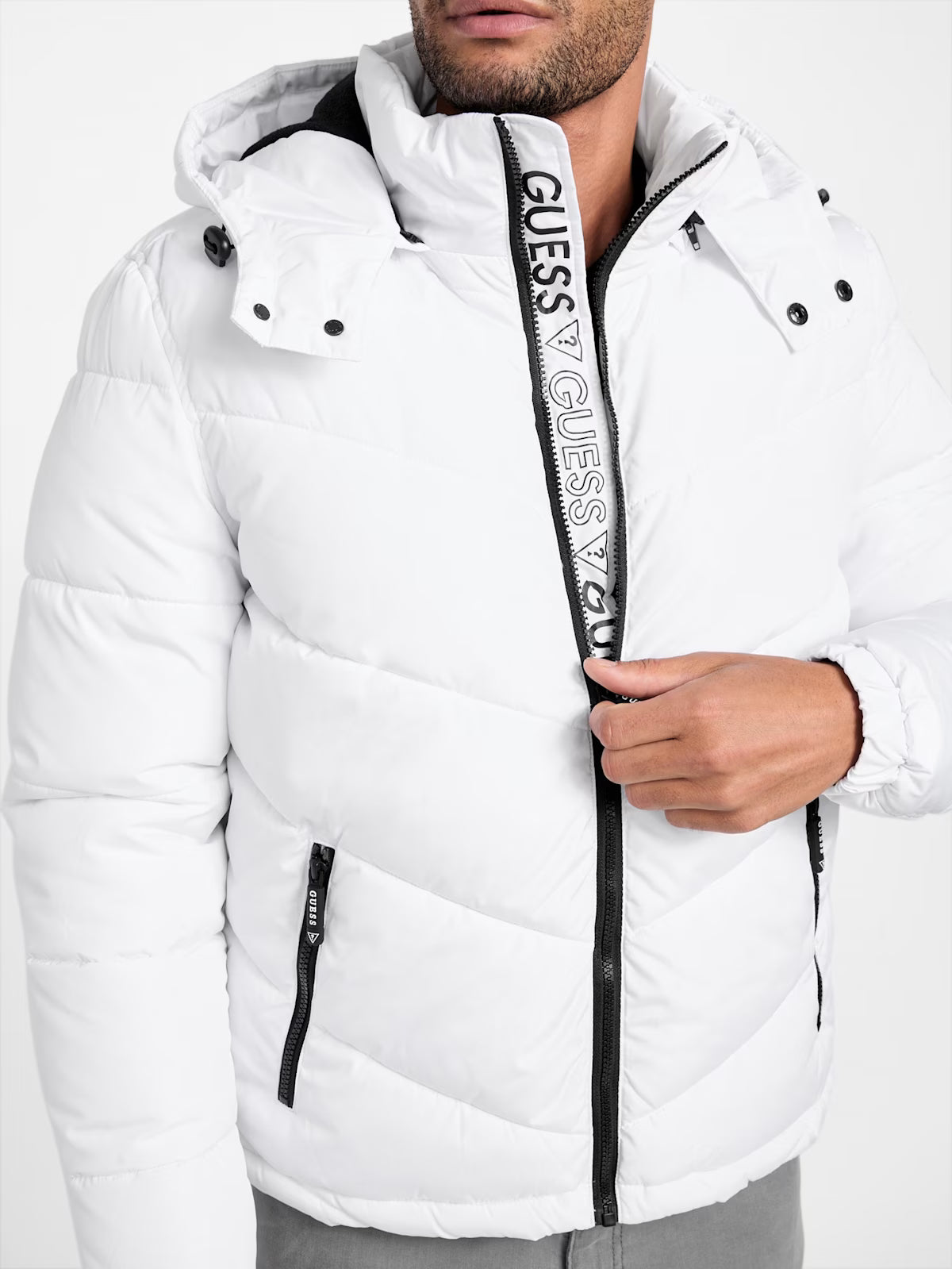 GUESS Mens' Eco Chano Puffer Jacket White