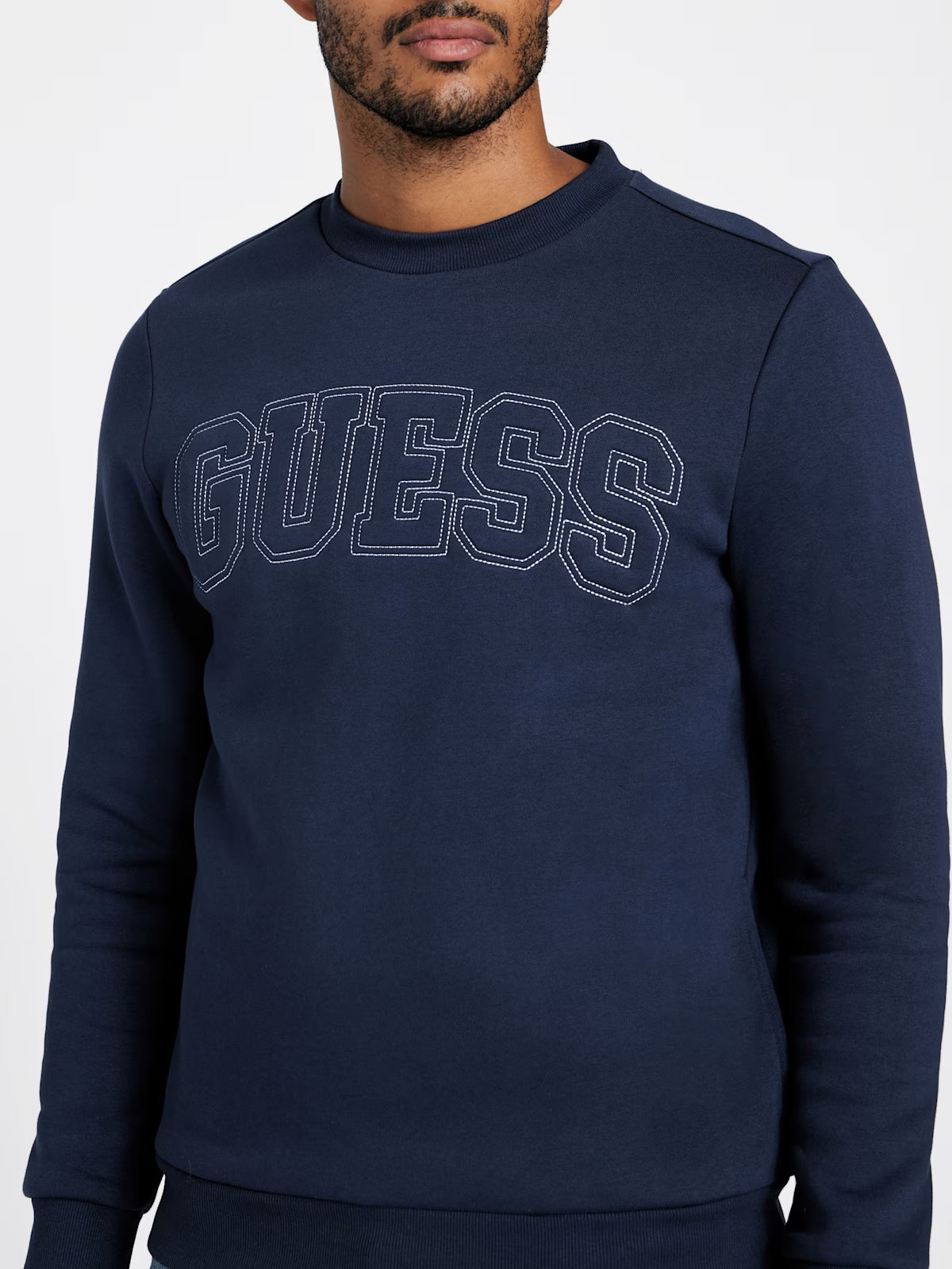 GUESS Mens' Saul Logo Crewneck Pullover Blue