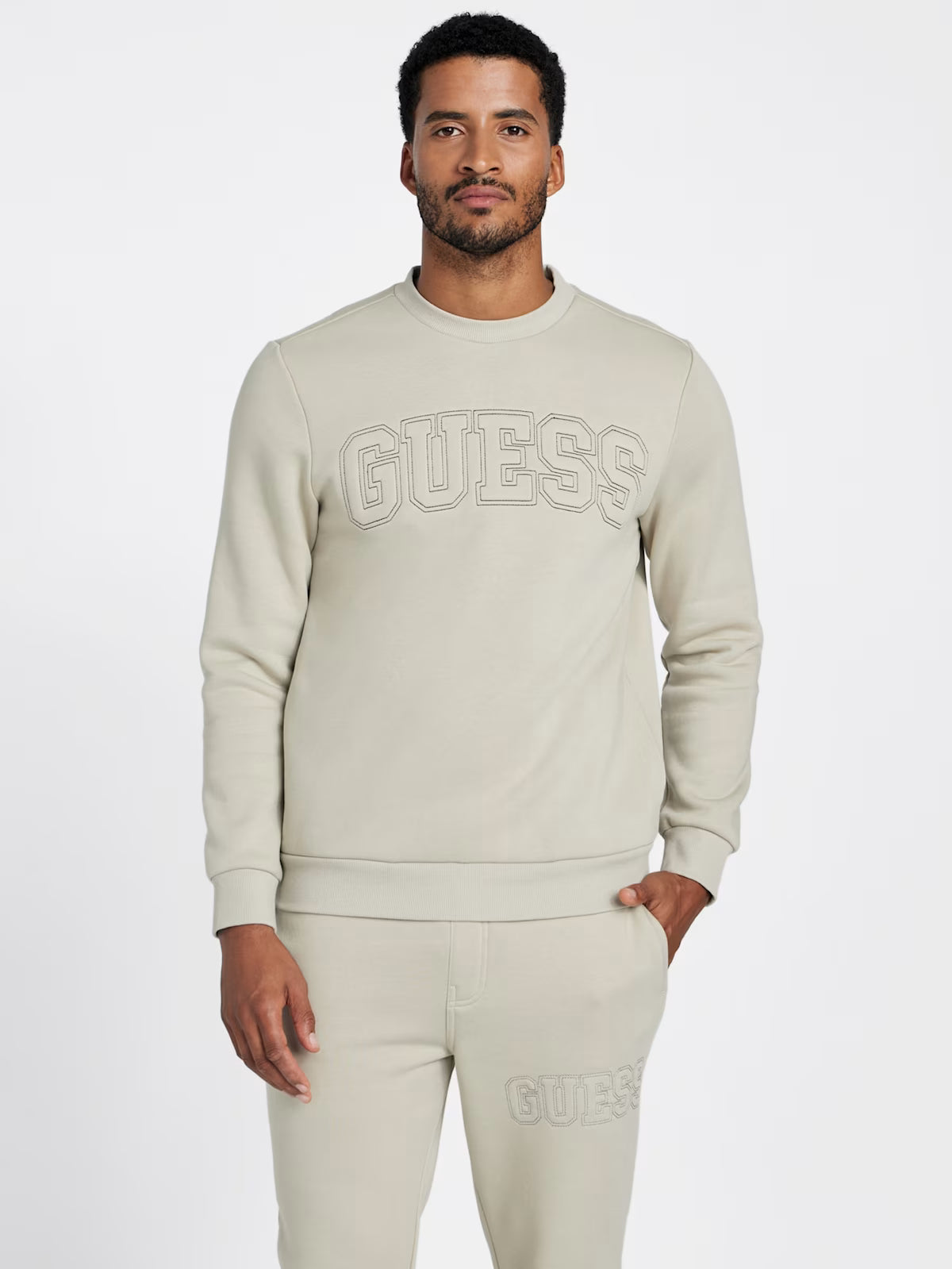GUESS Mens' Saul Logo Crewneck Pullover Gray