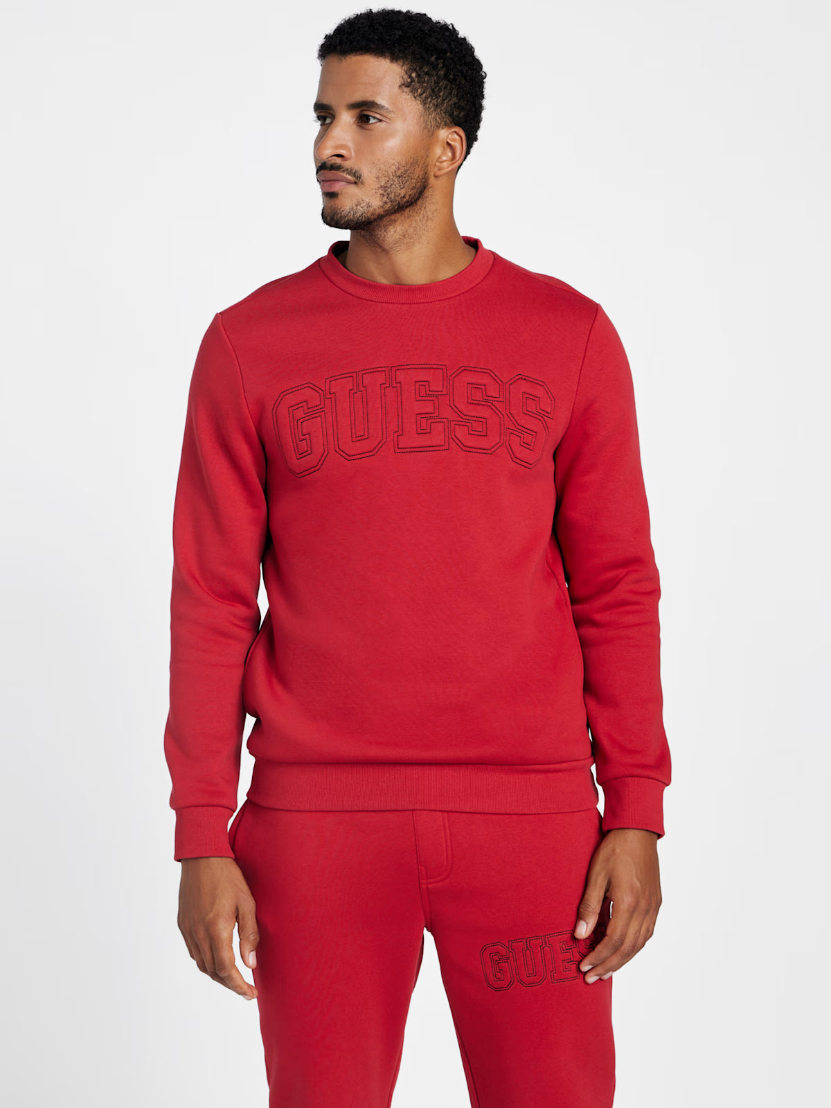 GUESS Mens' Saul Logo Crewneck Pullover Red