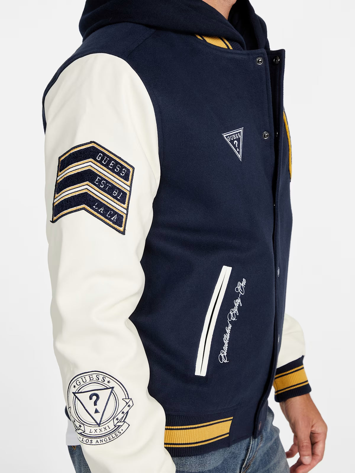 GUESS Mens' Lark Varsity Jacket Blue