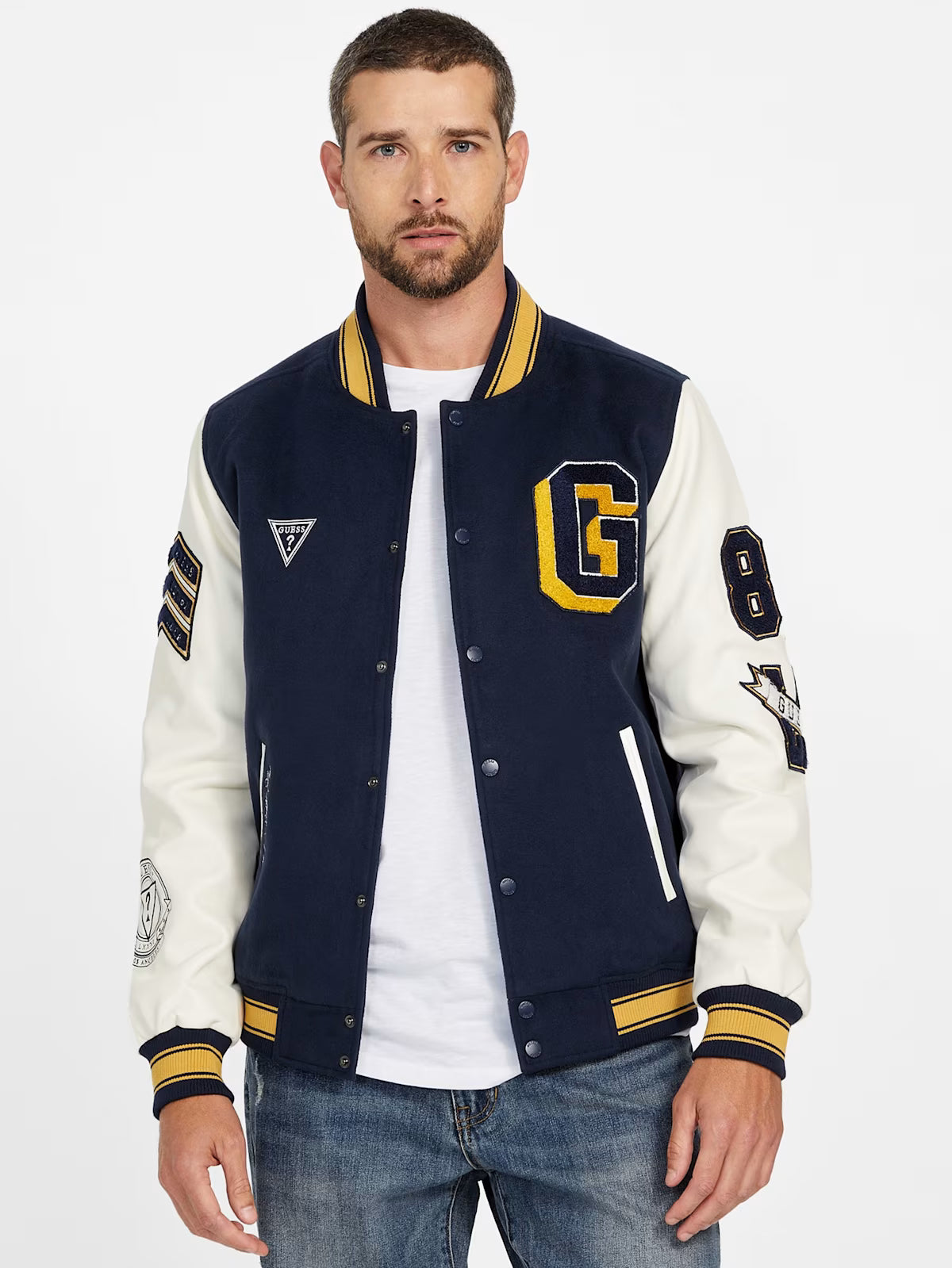 GUESS Mens' Lark Varsity Jacket Blue