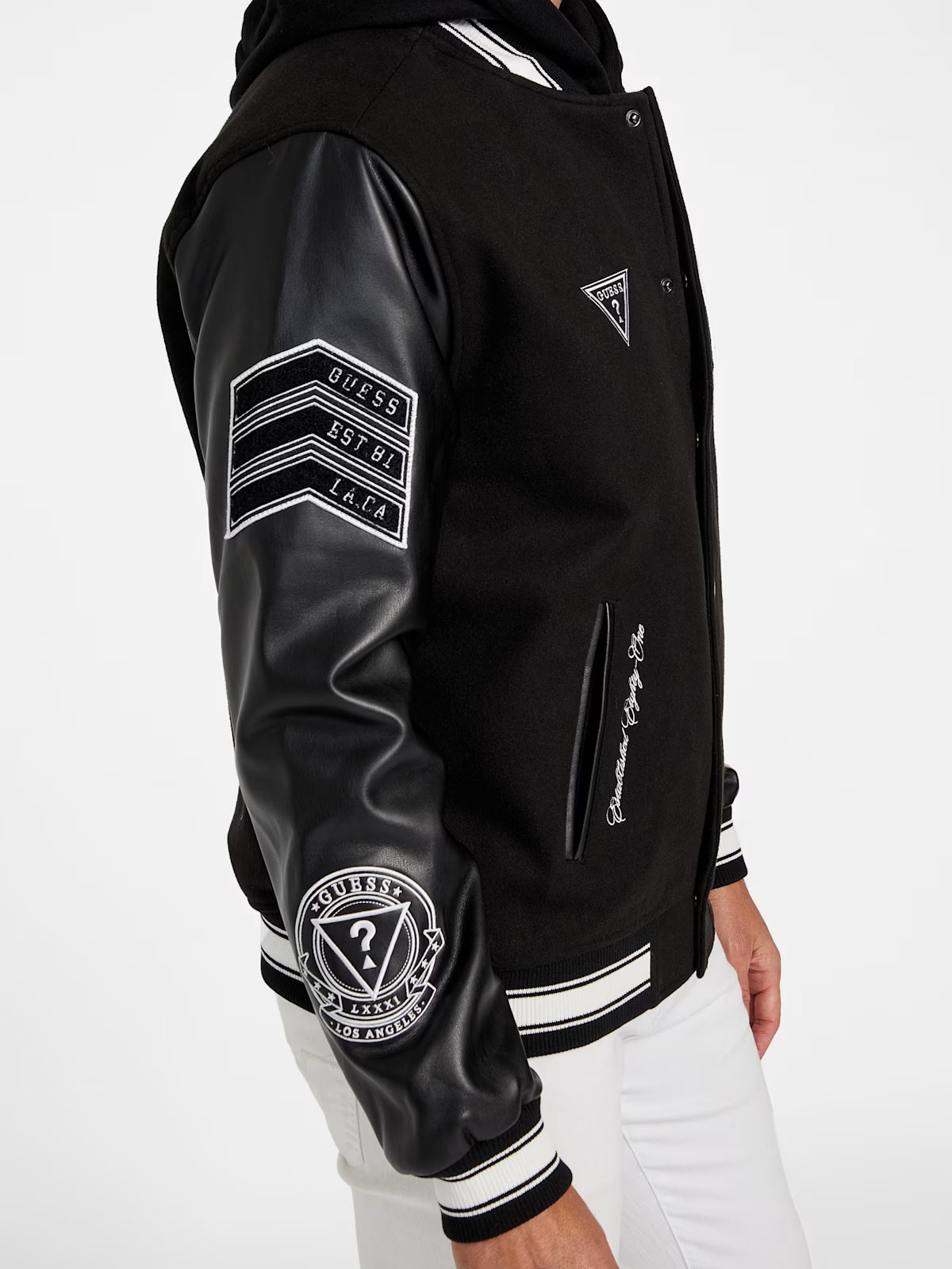 GUESS Mens' Lark Varsity Jacket Black