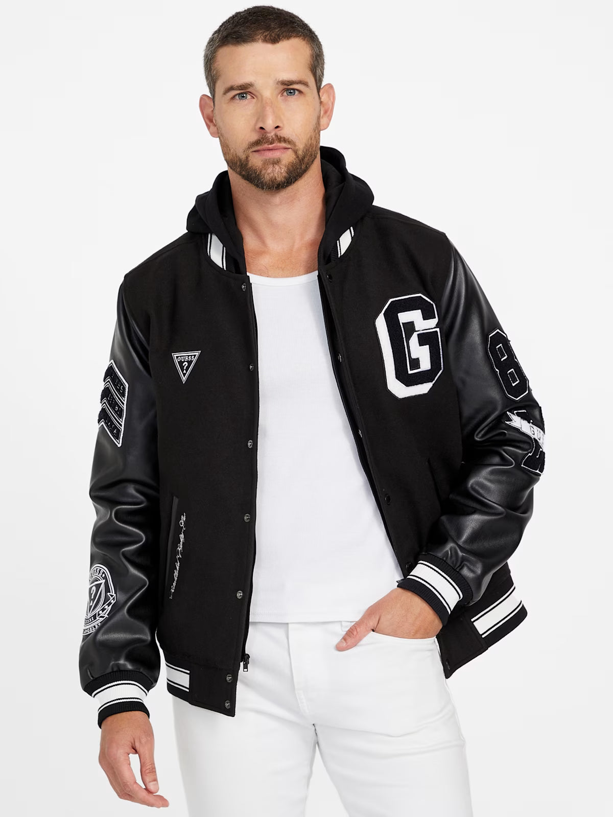 GUESS Mens' Lark Varsity Jacket Black