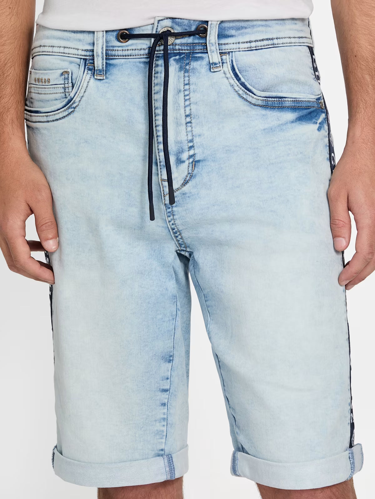 MENS' GUESS Linus Logo Knit Denim Shorts