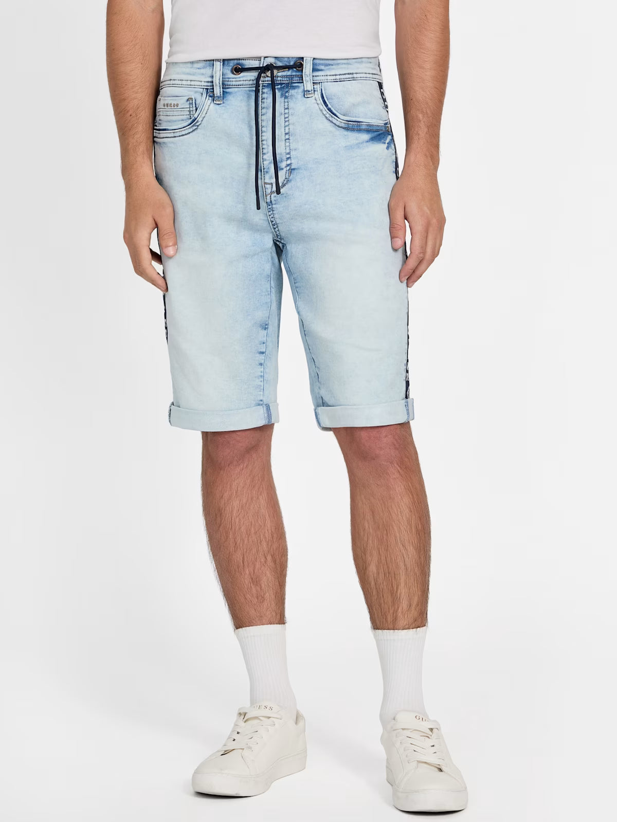 MENS' GUESS Linus Logo Knit Denim Shorts