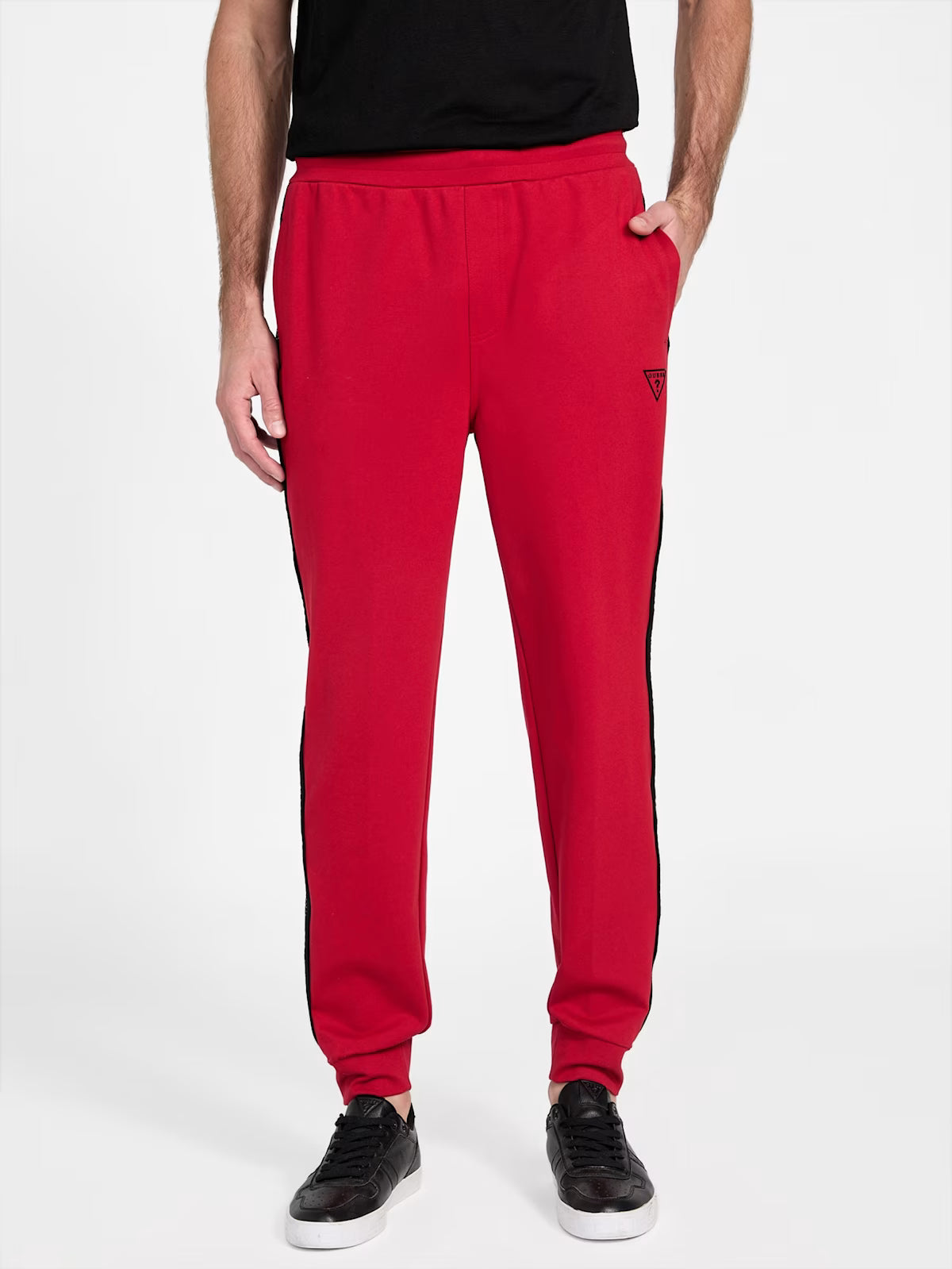 GUESS Mens' Ismael Logo-Tape Color-Block Joggers Red
