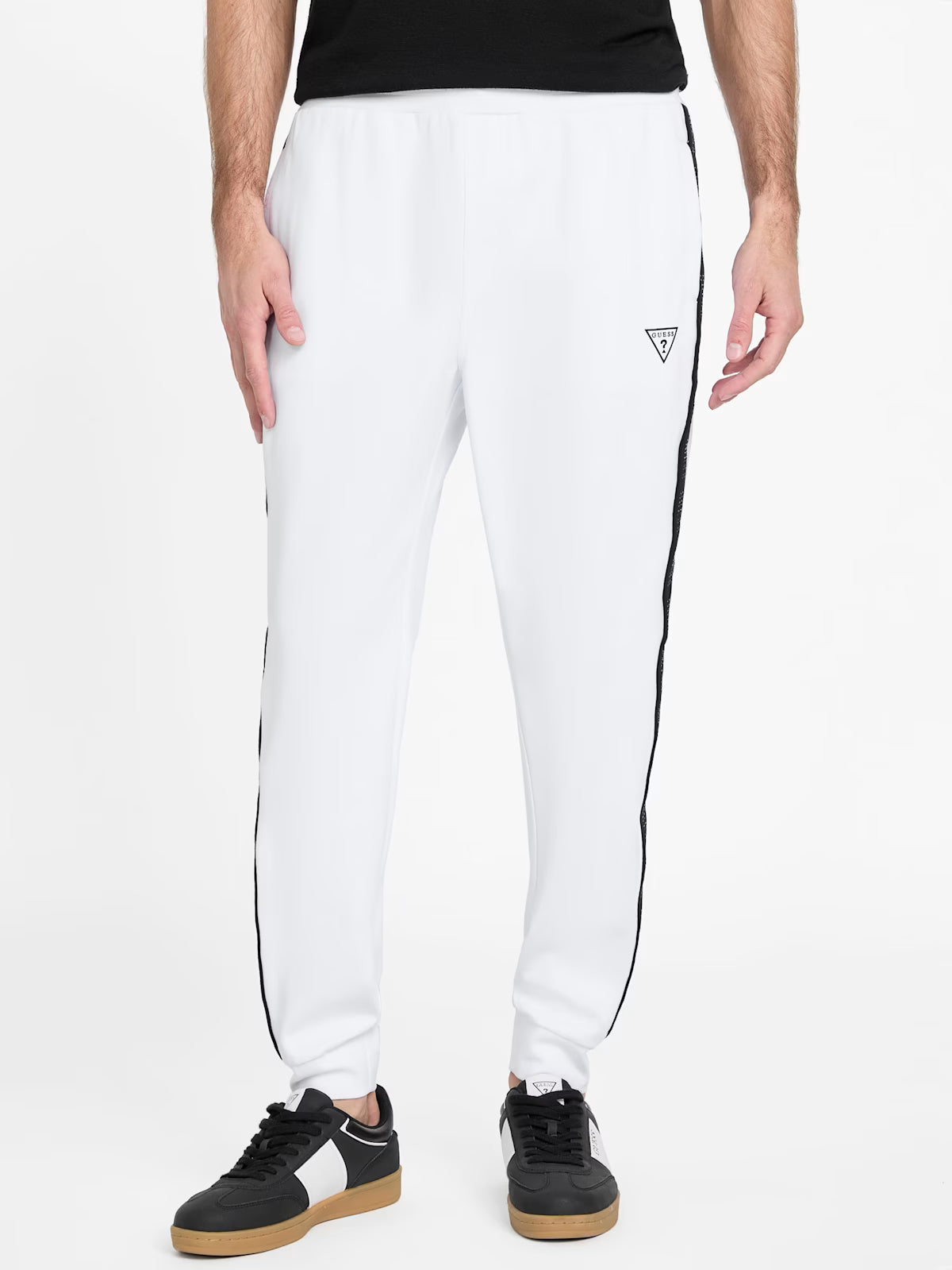 GUESS Mens' Ismael Logo-Tape Color-Block Joggers White