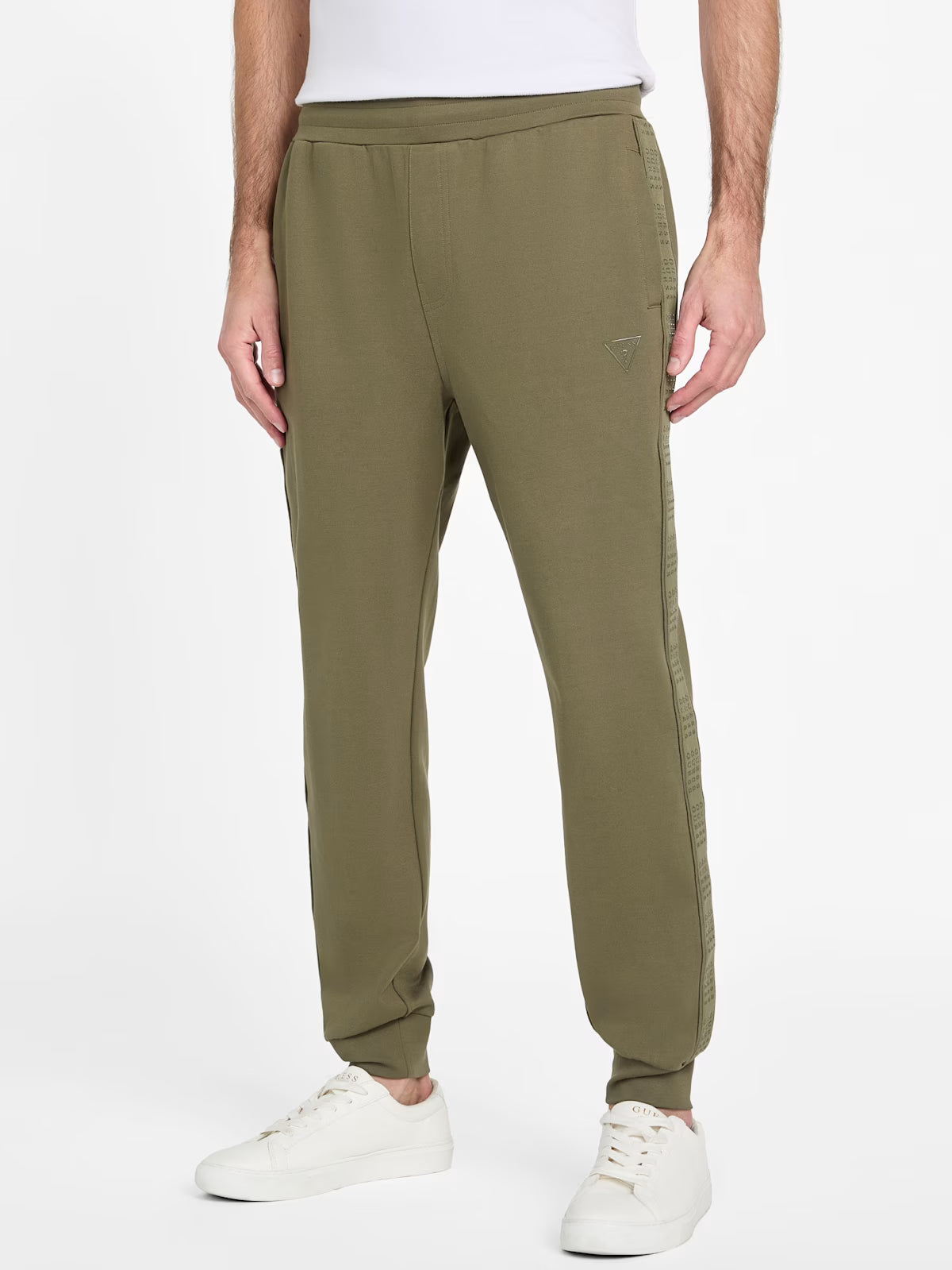 GUESS Mens' Ismael Logo-Tape Color-Block Joggers Gray