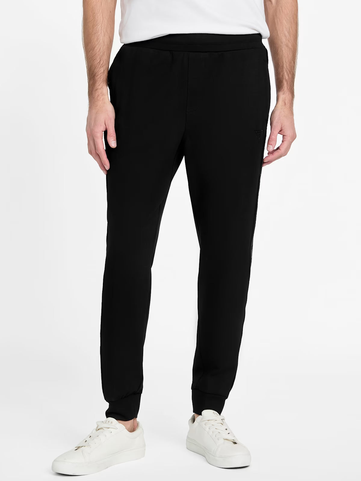 GUESS Mens' Ismael Logo-Tape Color-Block Joggers Black