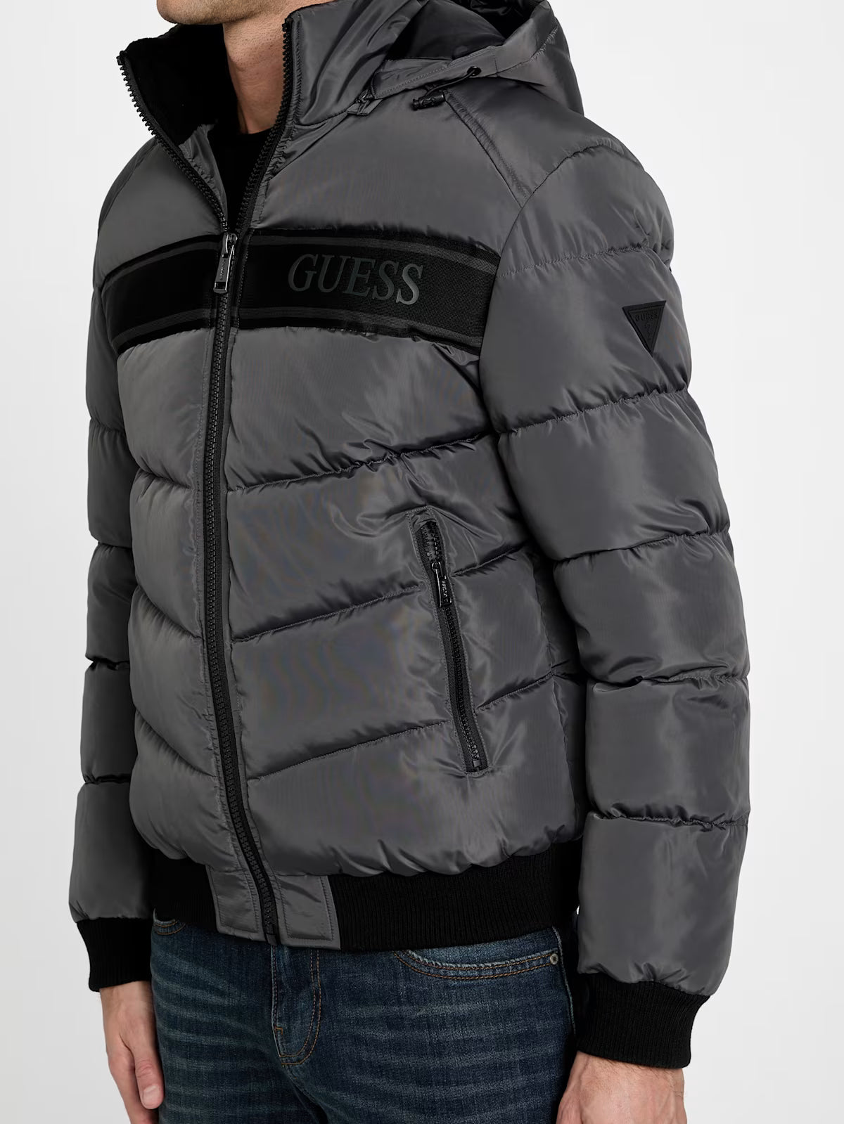 GUESS Mens' Eco Pietros Padded Hooded Jacket Gray