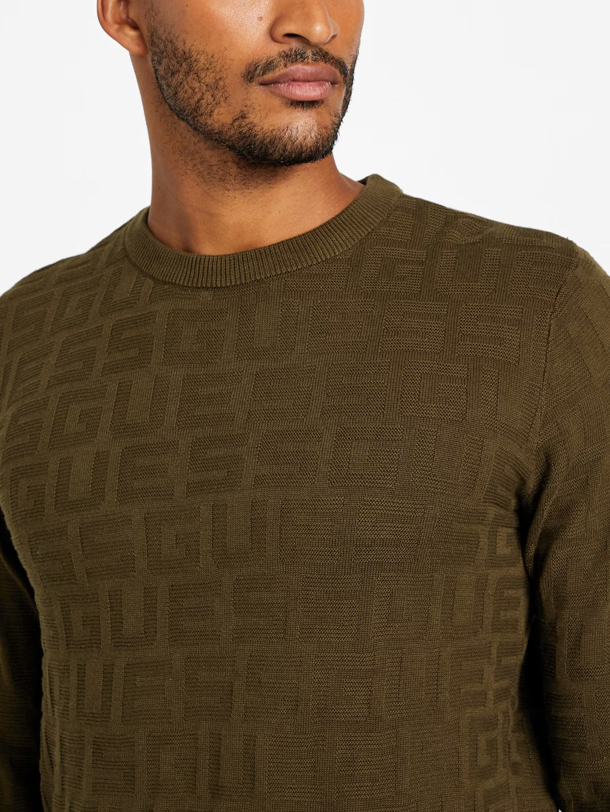 Guess MENS' Eco Pedro Textured Logo Sweater Green