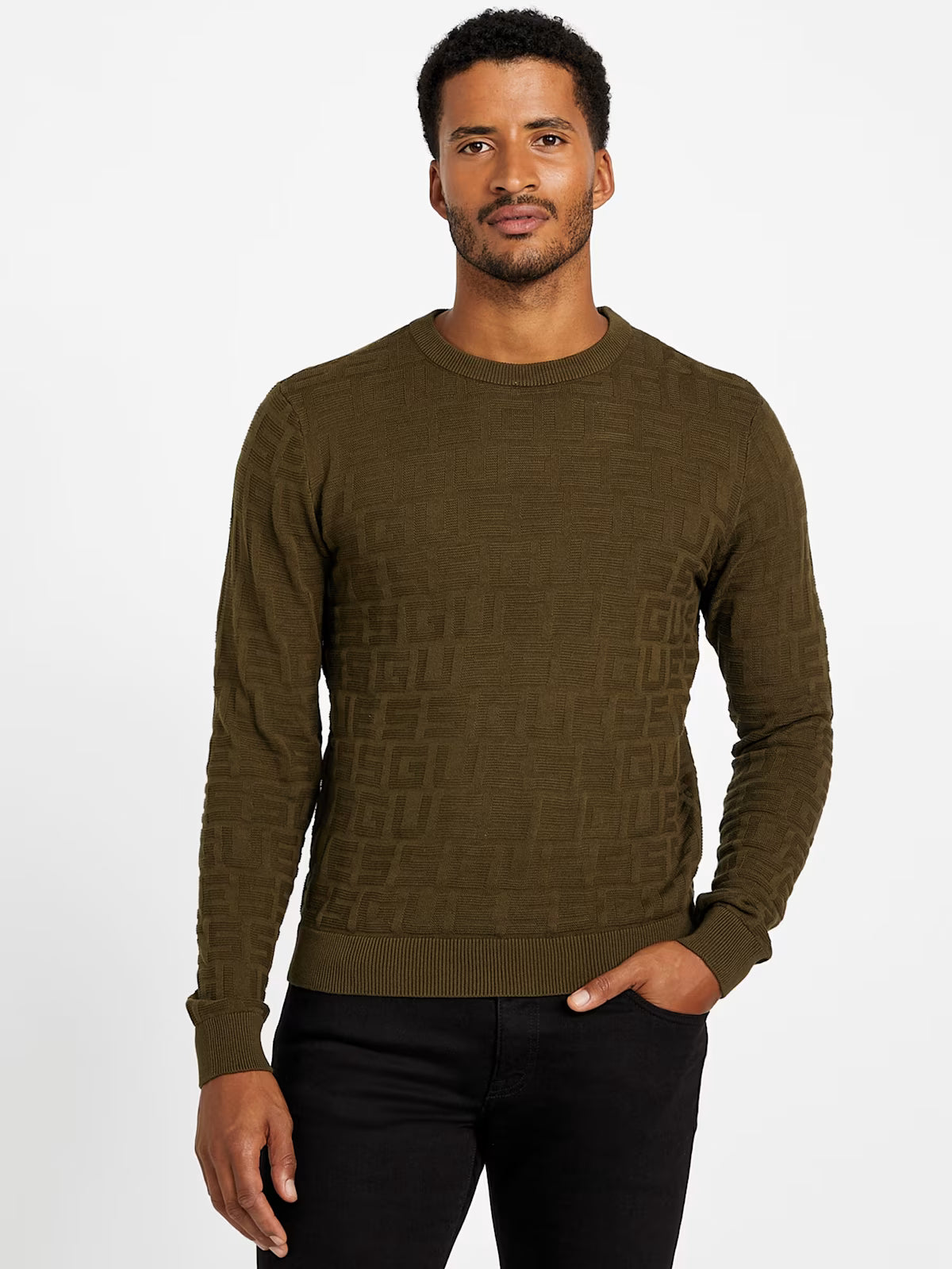 Guess MENS' Eco Pedro Textured Logo Sweater Green