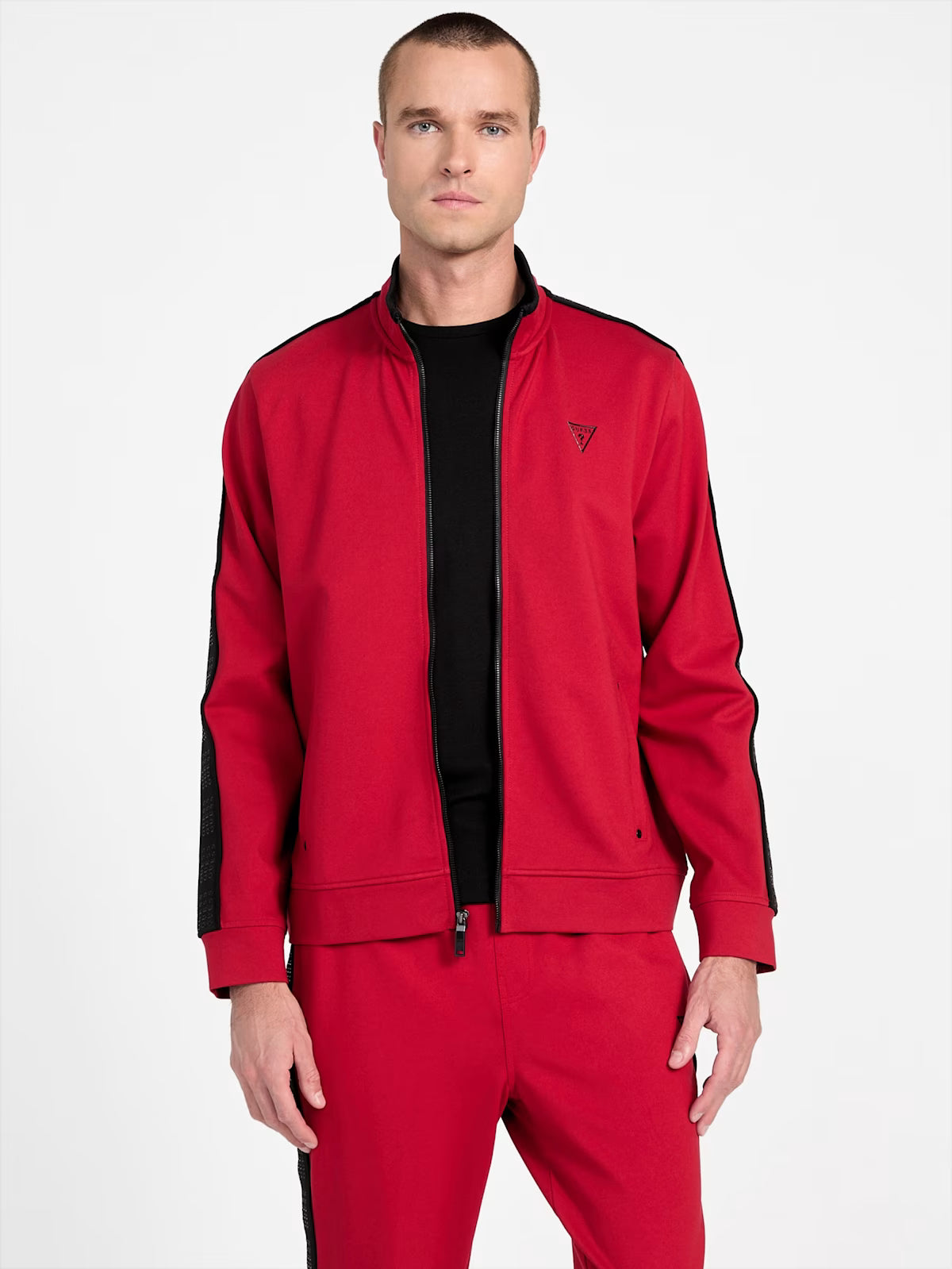 GUESS Mens' Ismael Logo-Tape Jacket Red