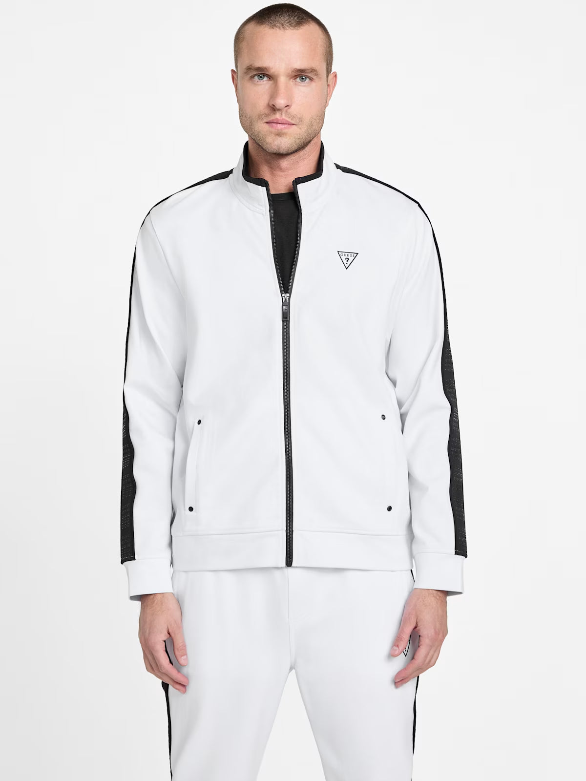 GUESS Mens' Ismael Logo-Tape Jacket White