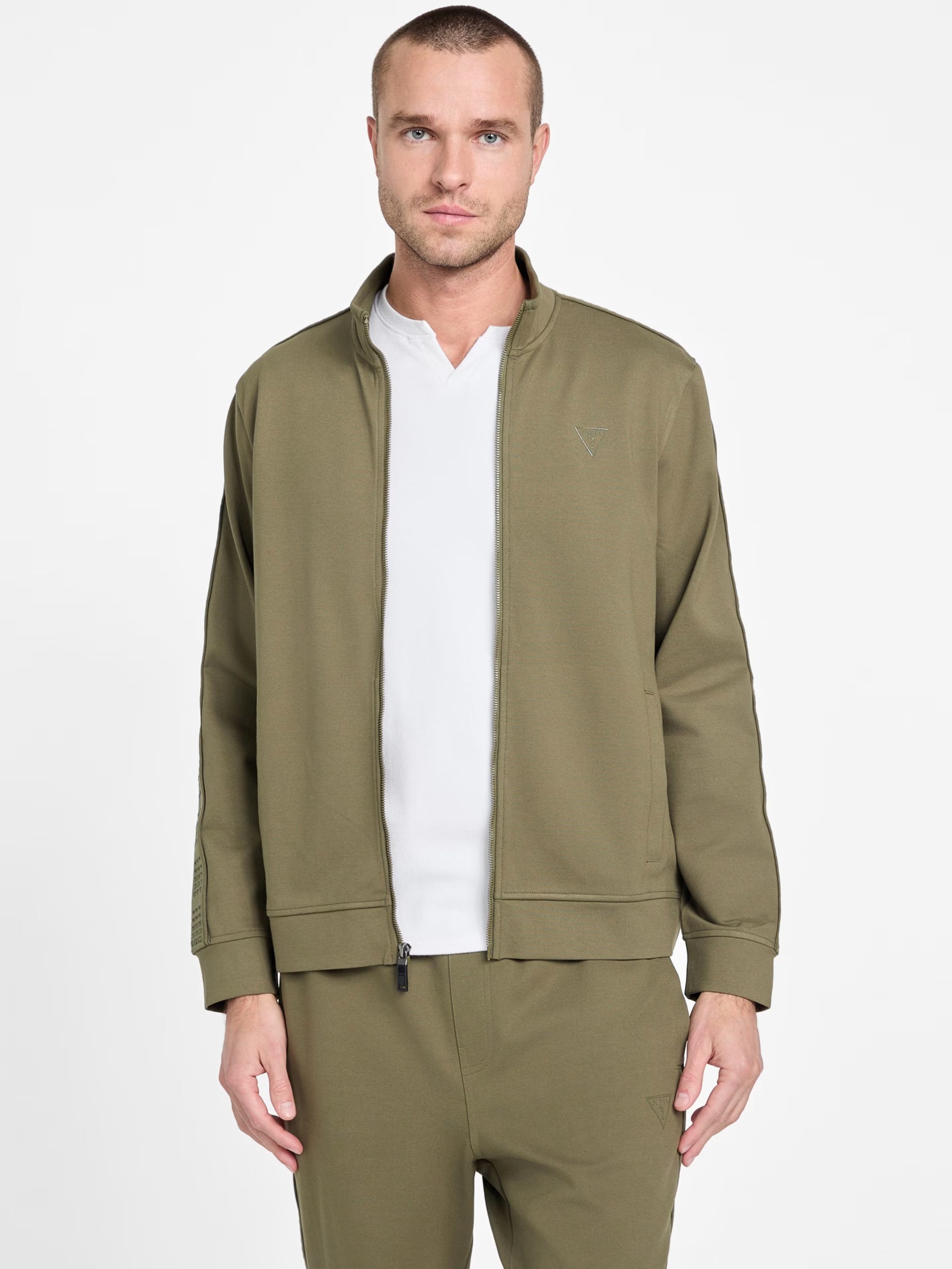 GUESS Mens' Ismael Logo-Tape Jacket Gray