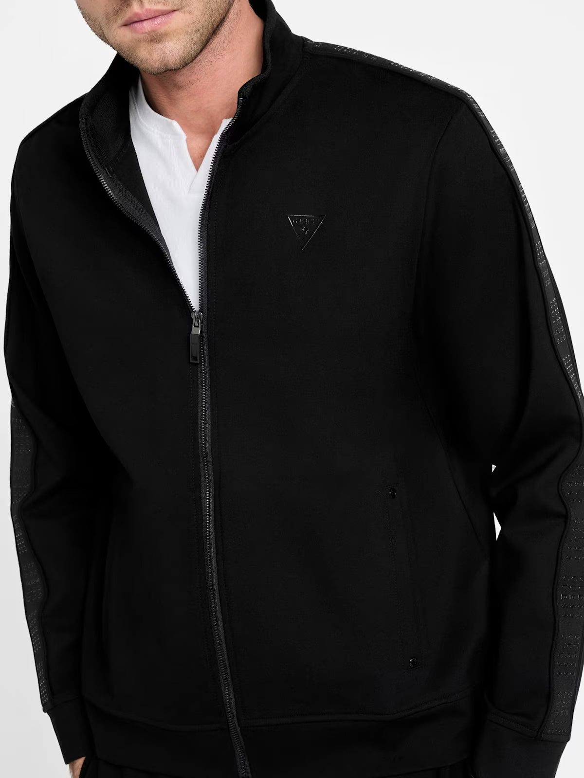 GUESS Mens' Ismael Logo-Tape Jacket Black