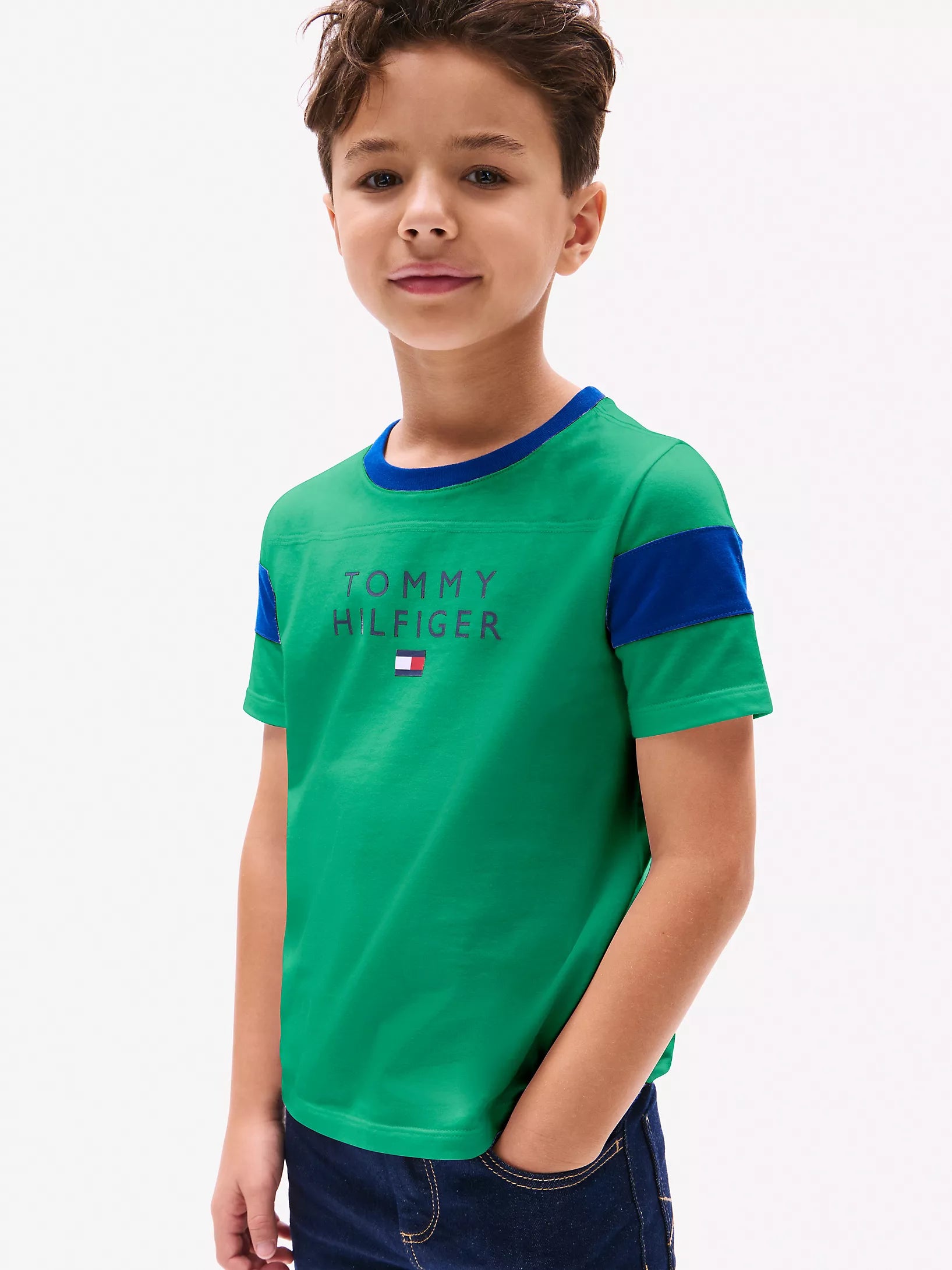 Boys' Tommy Logo Stripe-Sleeve T-Shirt