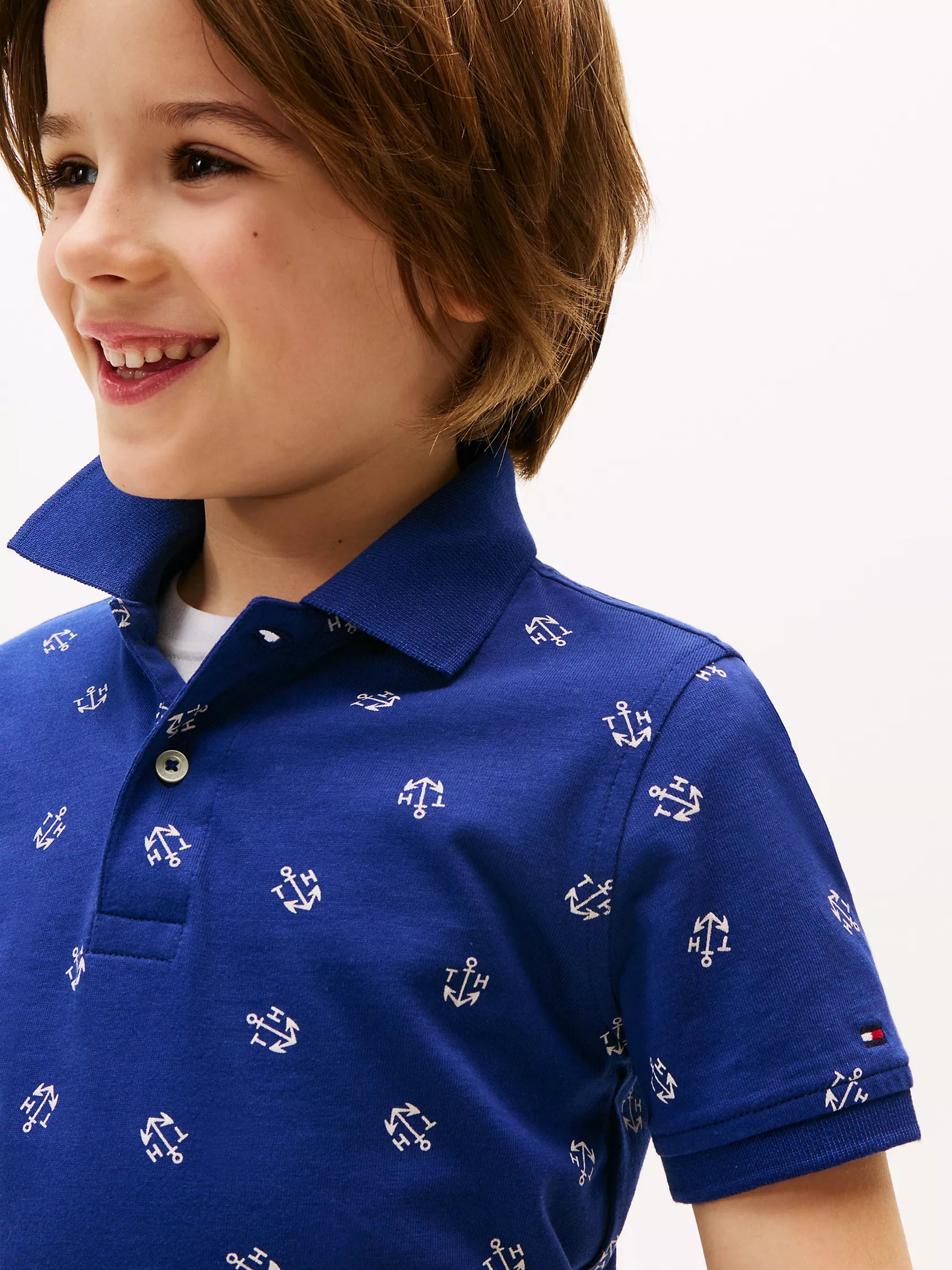 Tommy Boys' Allover Anchor Print Stretch Polo/Blue Ink