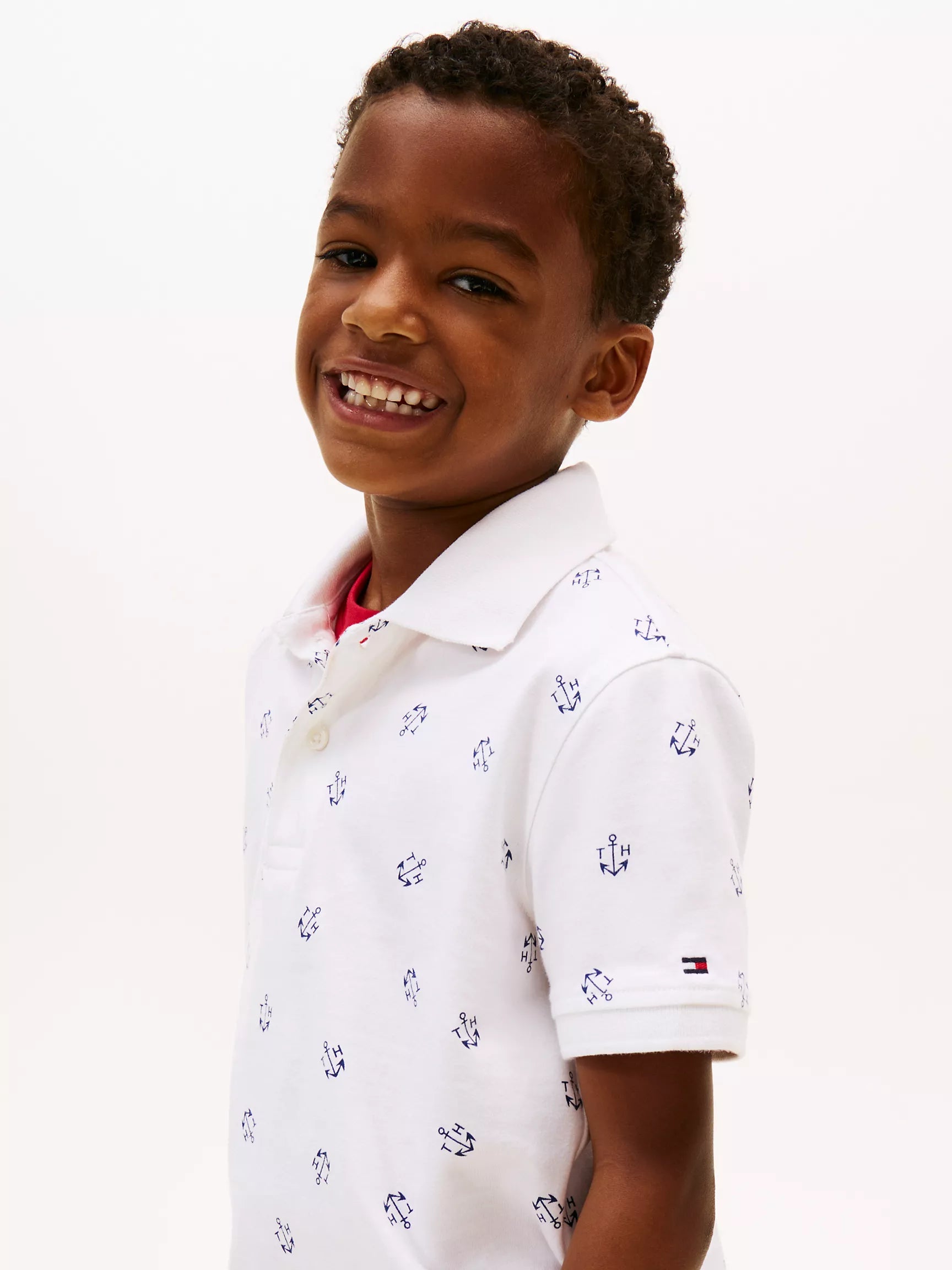 Tommy Boys' Allover Anchor Print Stretch Polo