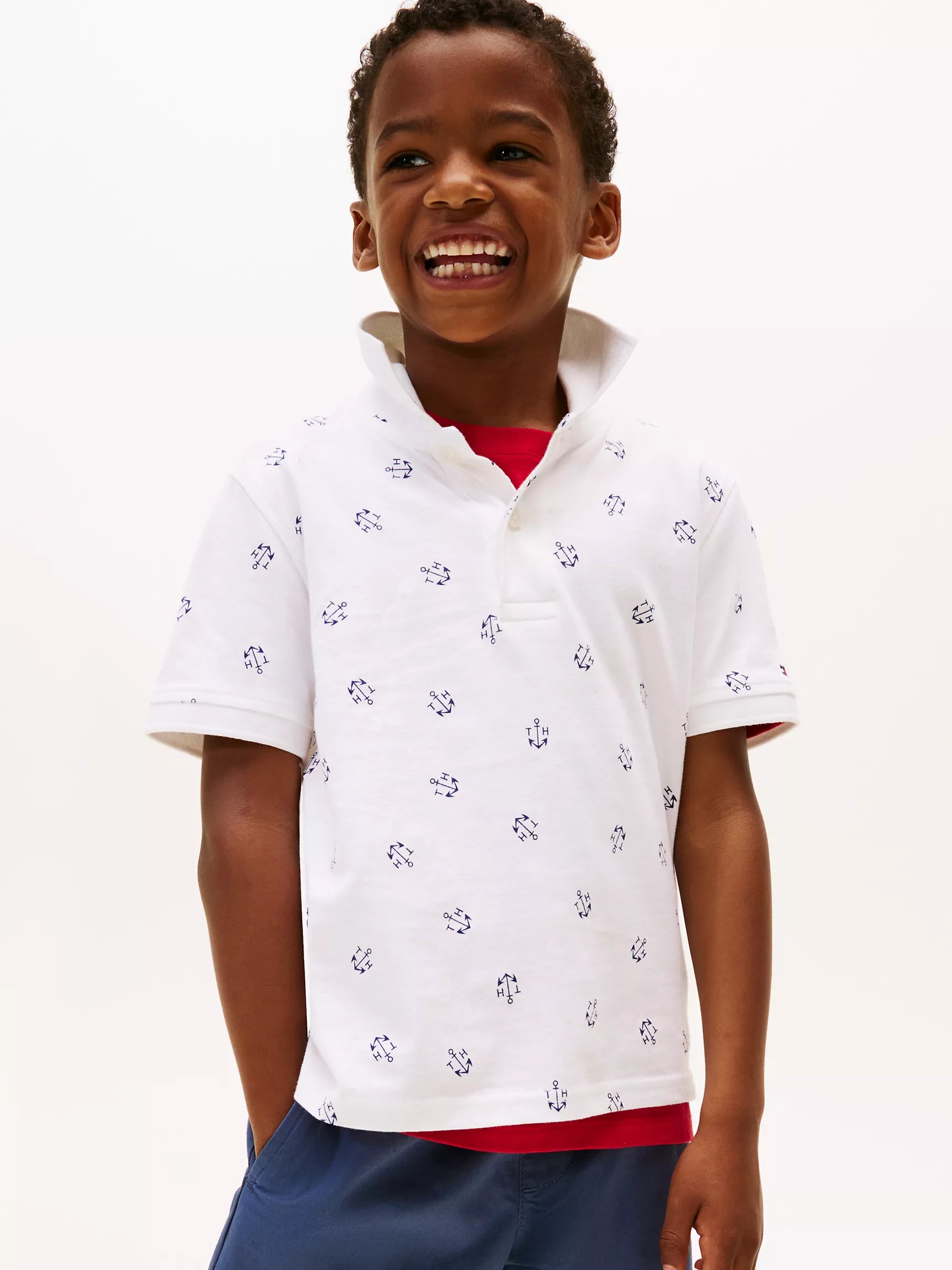 Tommy Boys' Allover Anchor Print Stretch Polo