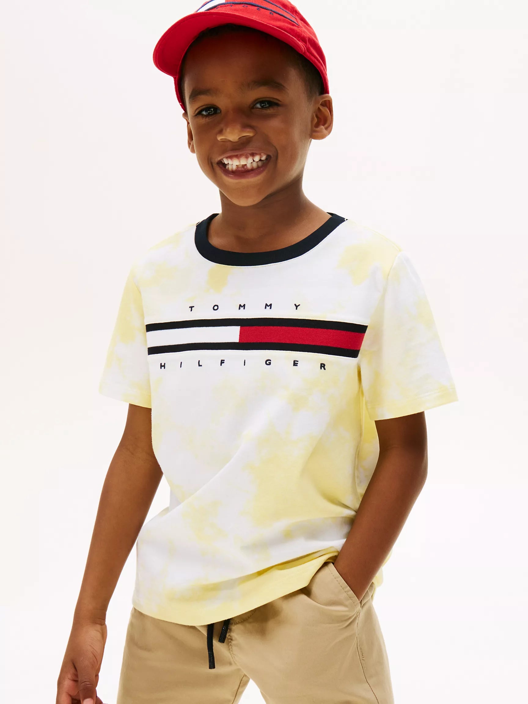 Boys' Tommy Hilfiger Tie-Dye Flag Logo T-Shirt/Citronella