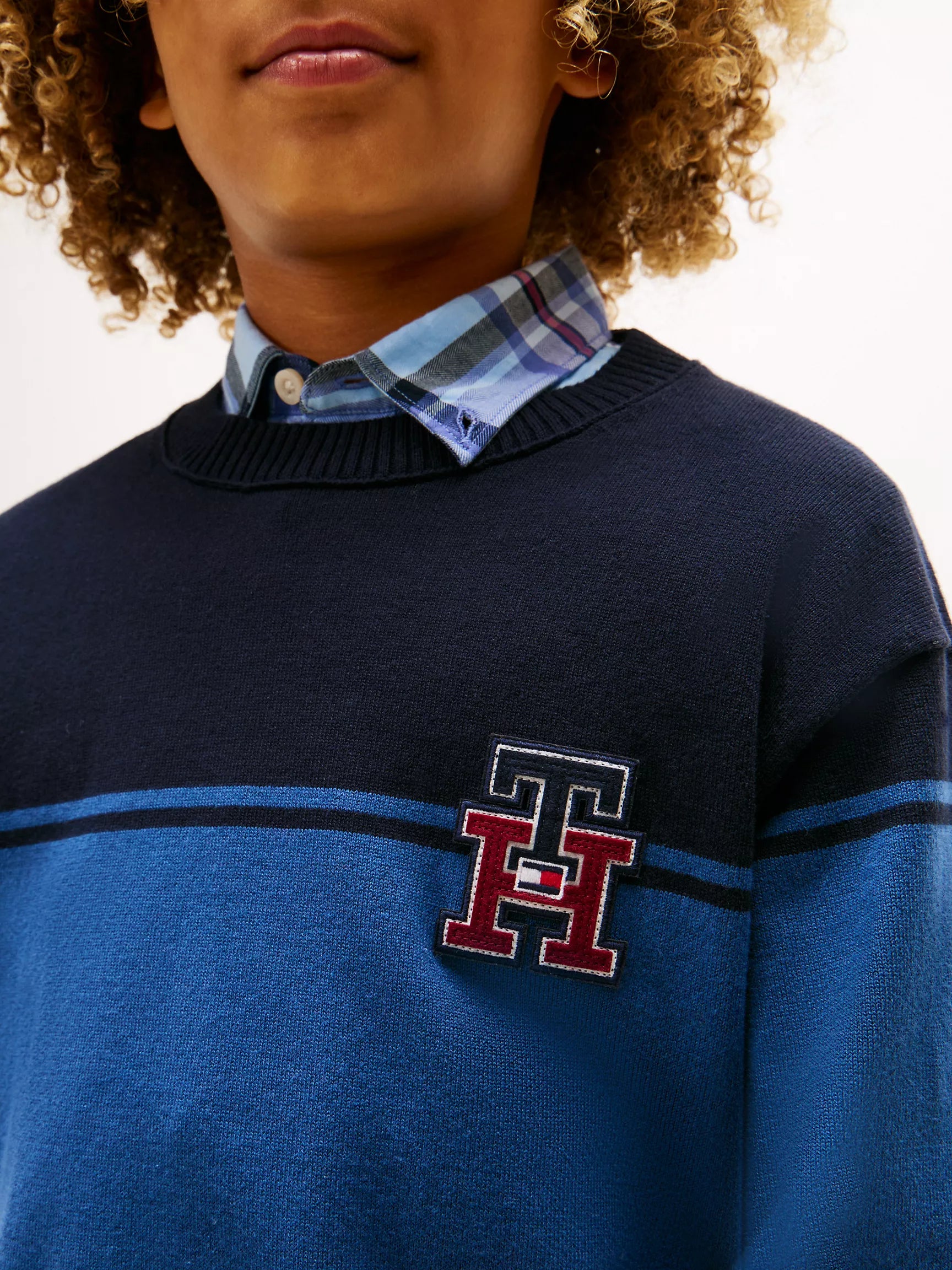 Boys' Tommy TH Logo Colorblock Sweater  Navy