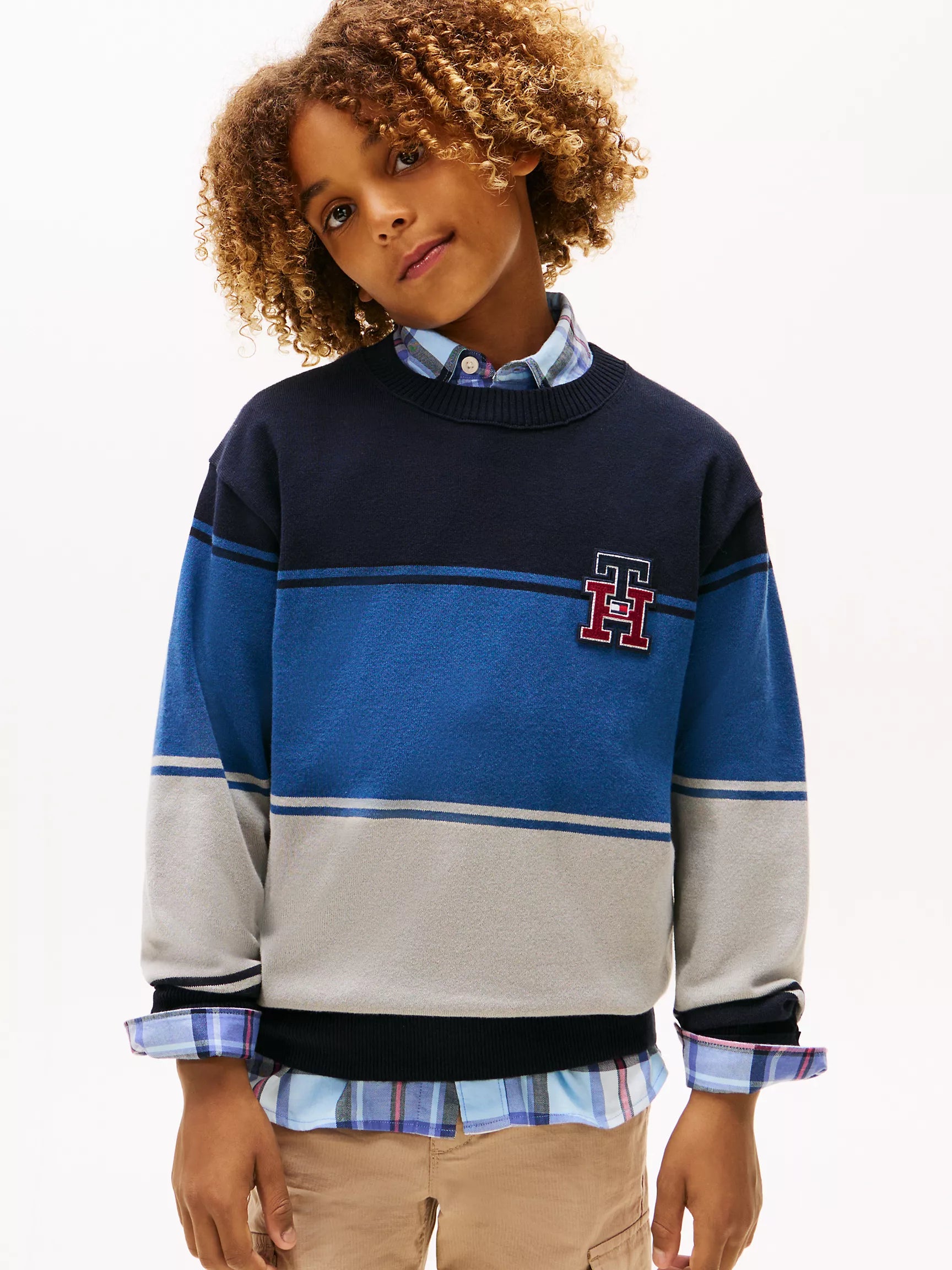 Boys' Tommy TH Logo Colorblock Sweater  Navy