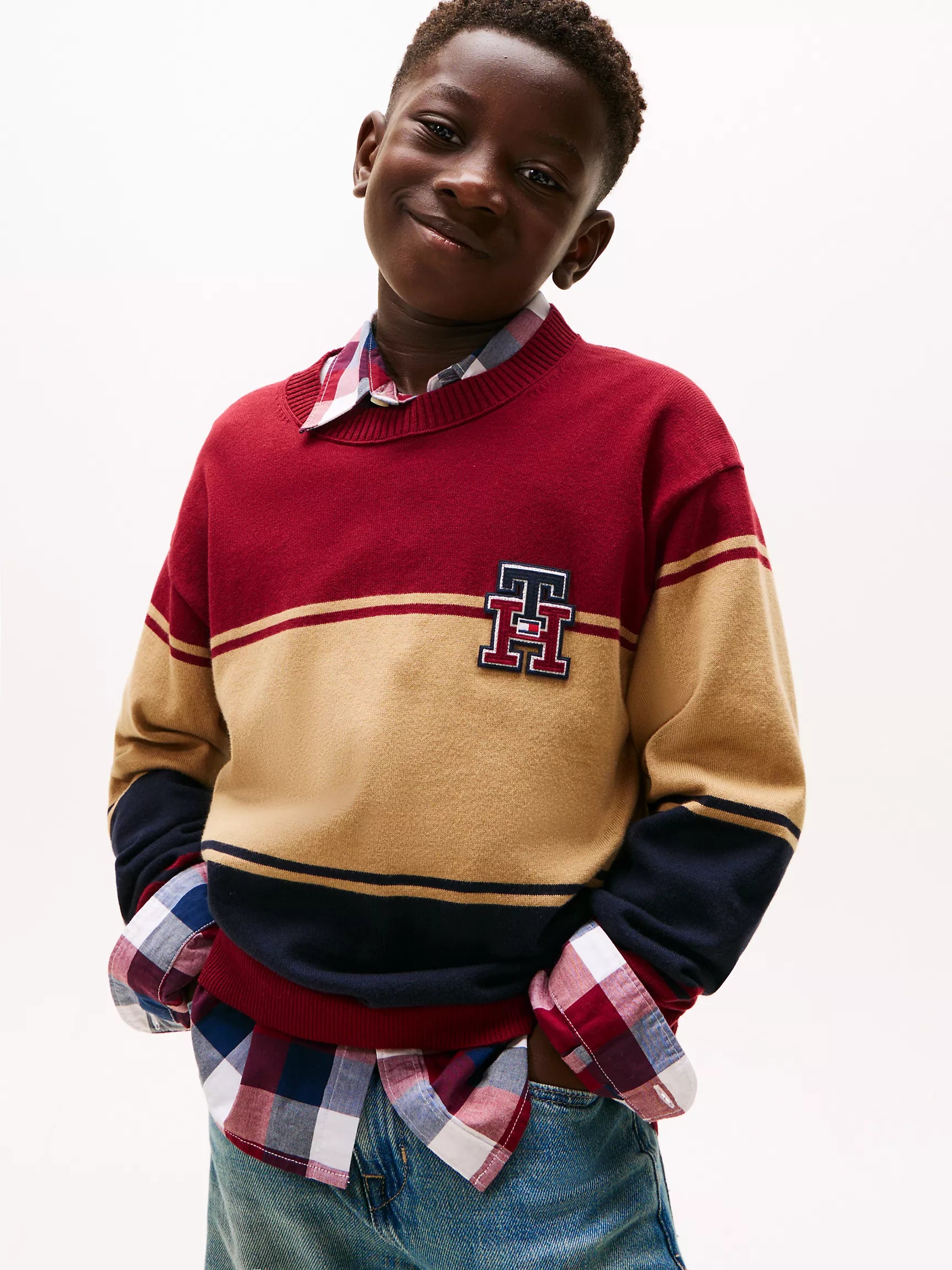 Boys' Tommy TH Logo Colorblock Sweater