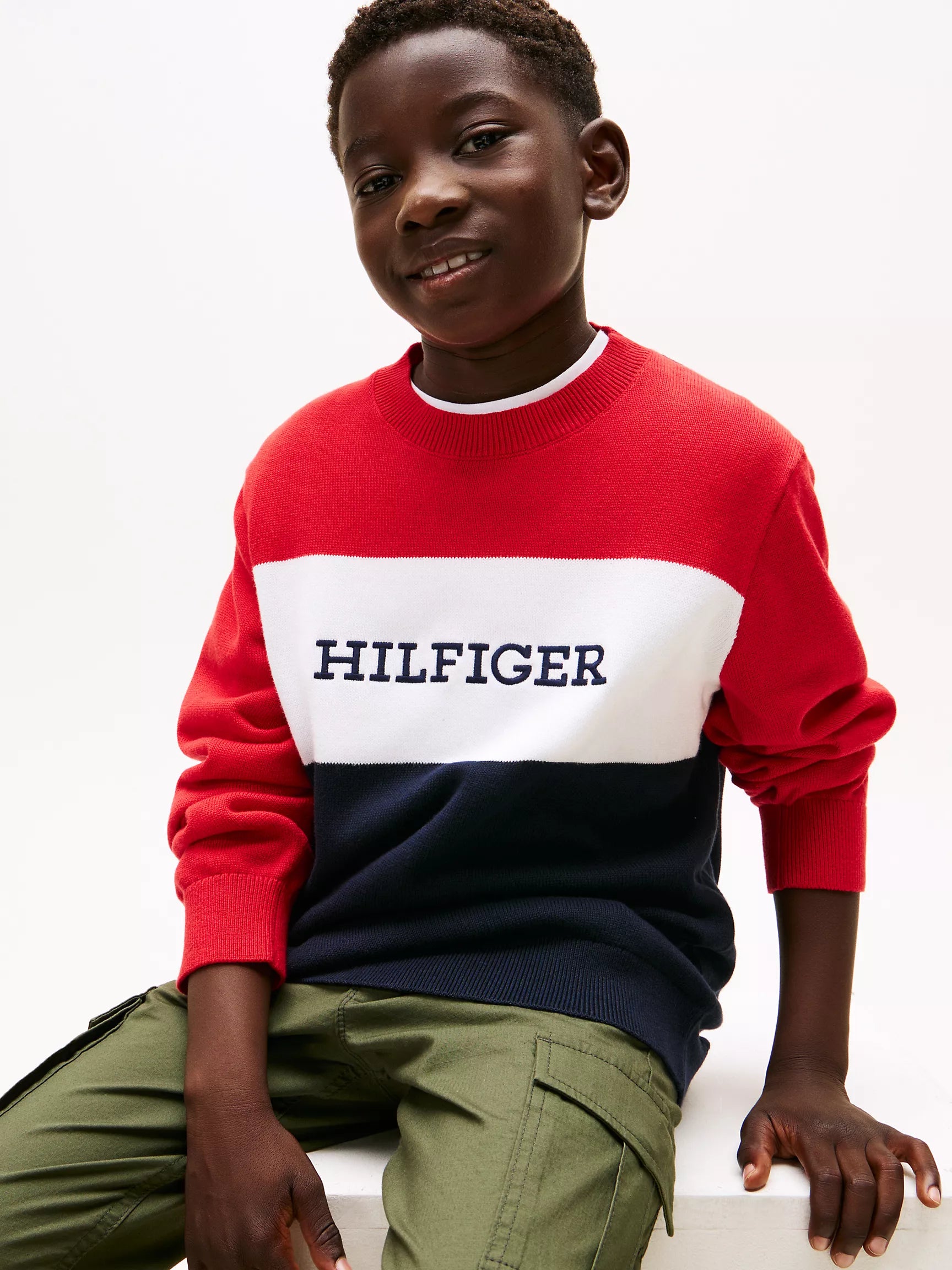 Boys' Tommy Colorblock Logo Crewneck Sweater