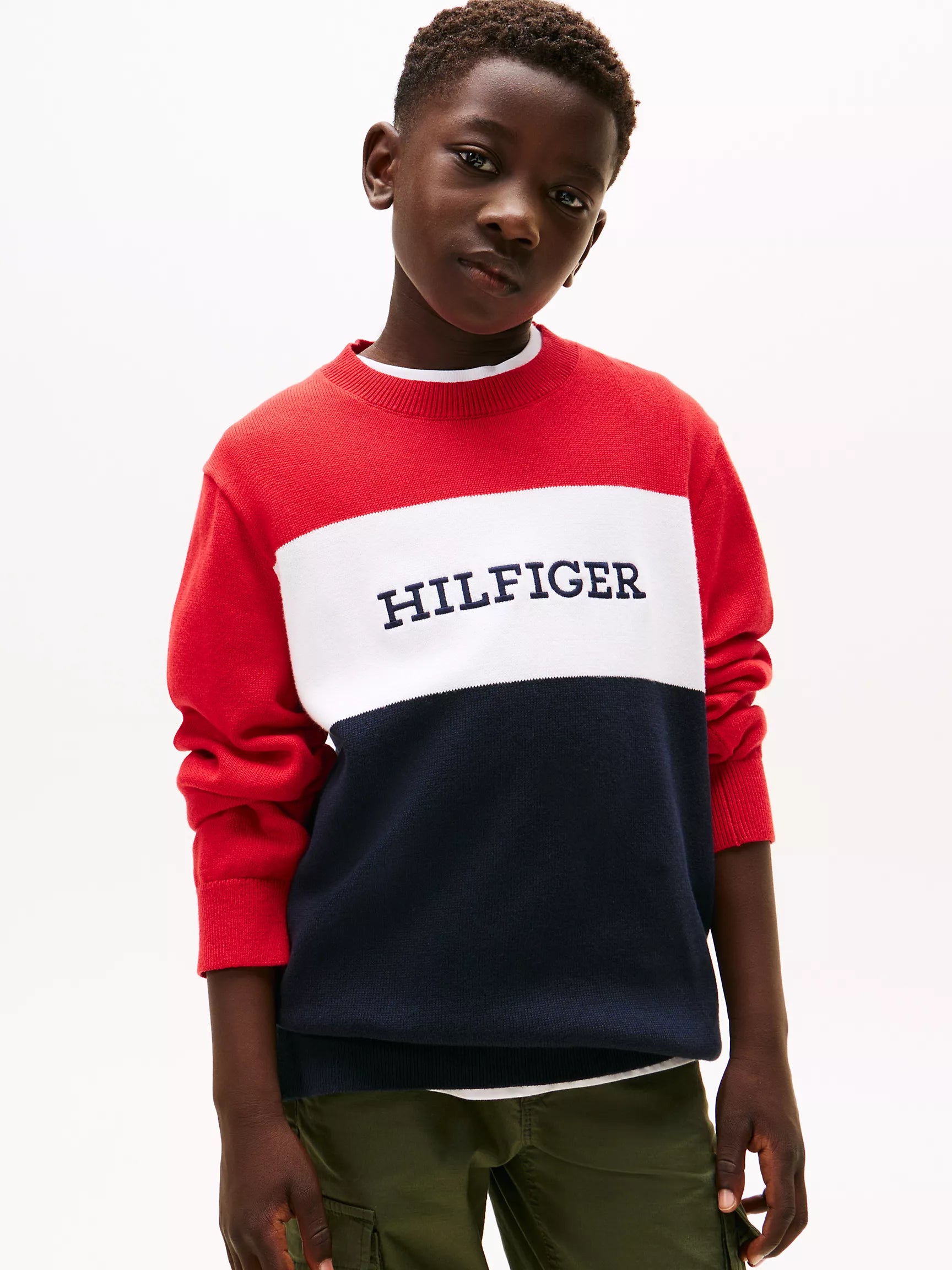 Boys' Tommy Colorblock Logo Crewneck Sweater