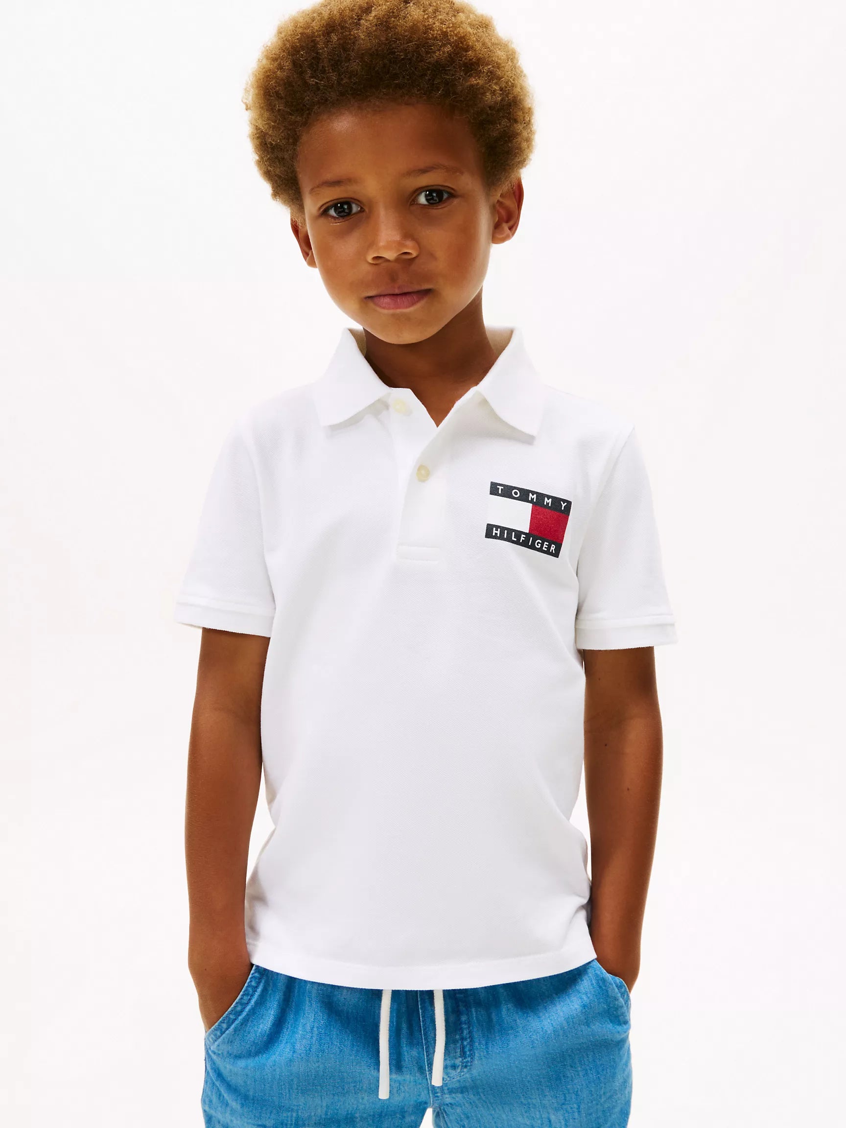Boys' Tommy Flag Graphic Polo/ Optic White