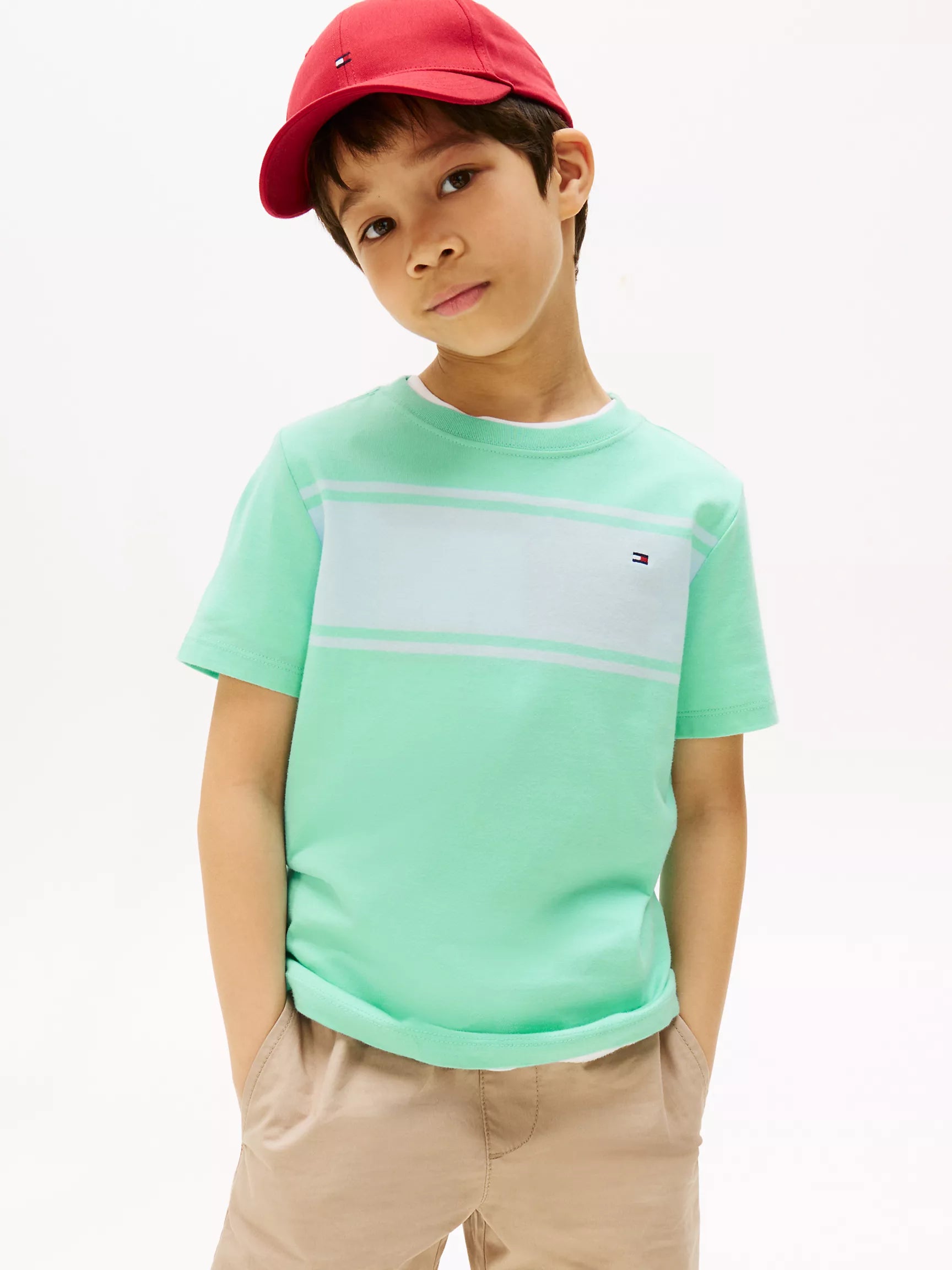 Boys' Tommy Block Stripe T-Shirt / Miami Aqua Stripe