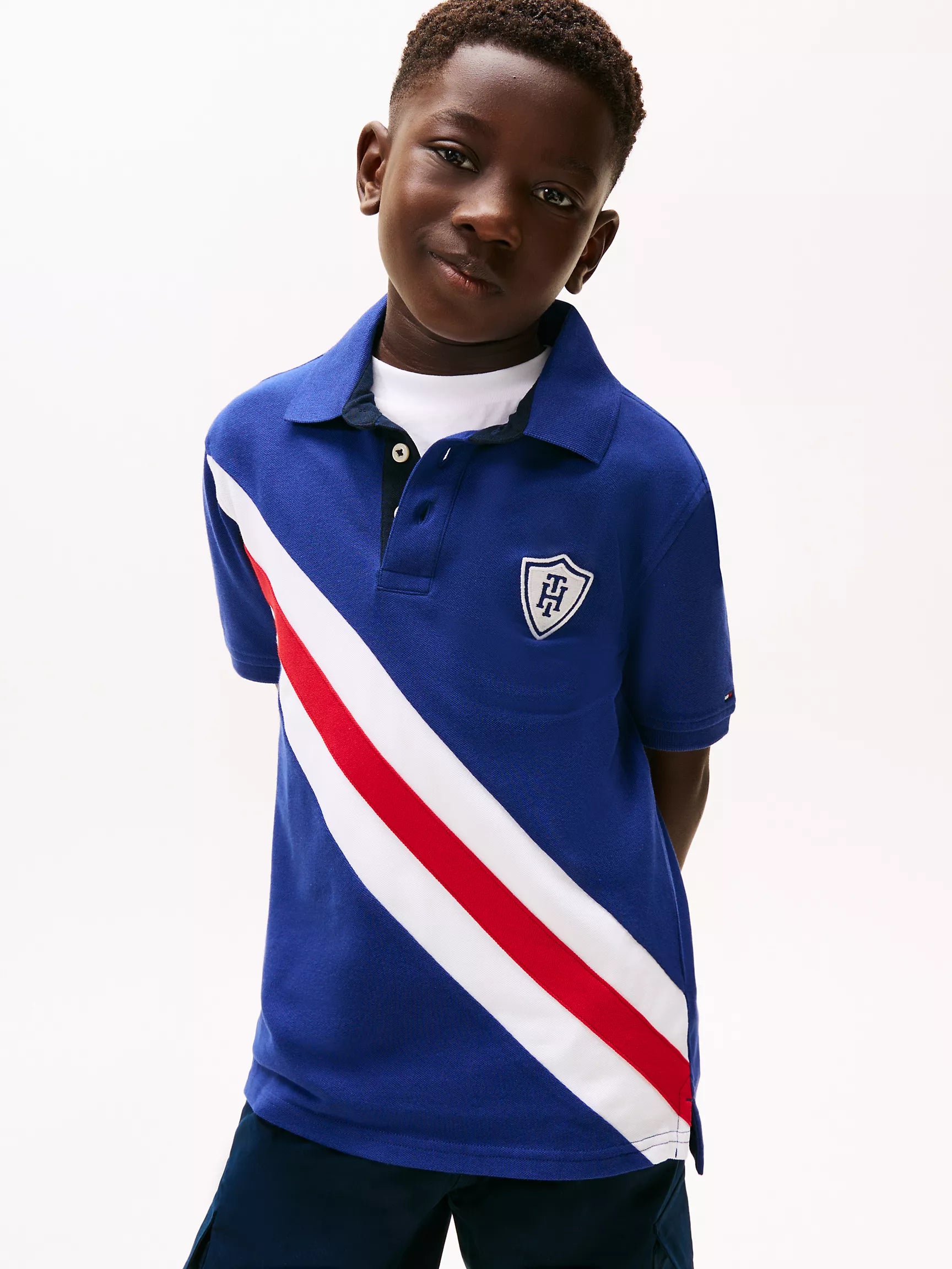 Boys Tommy Banner Stripe Polo Shirt/ Blue Ink
