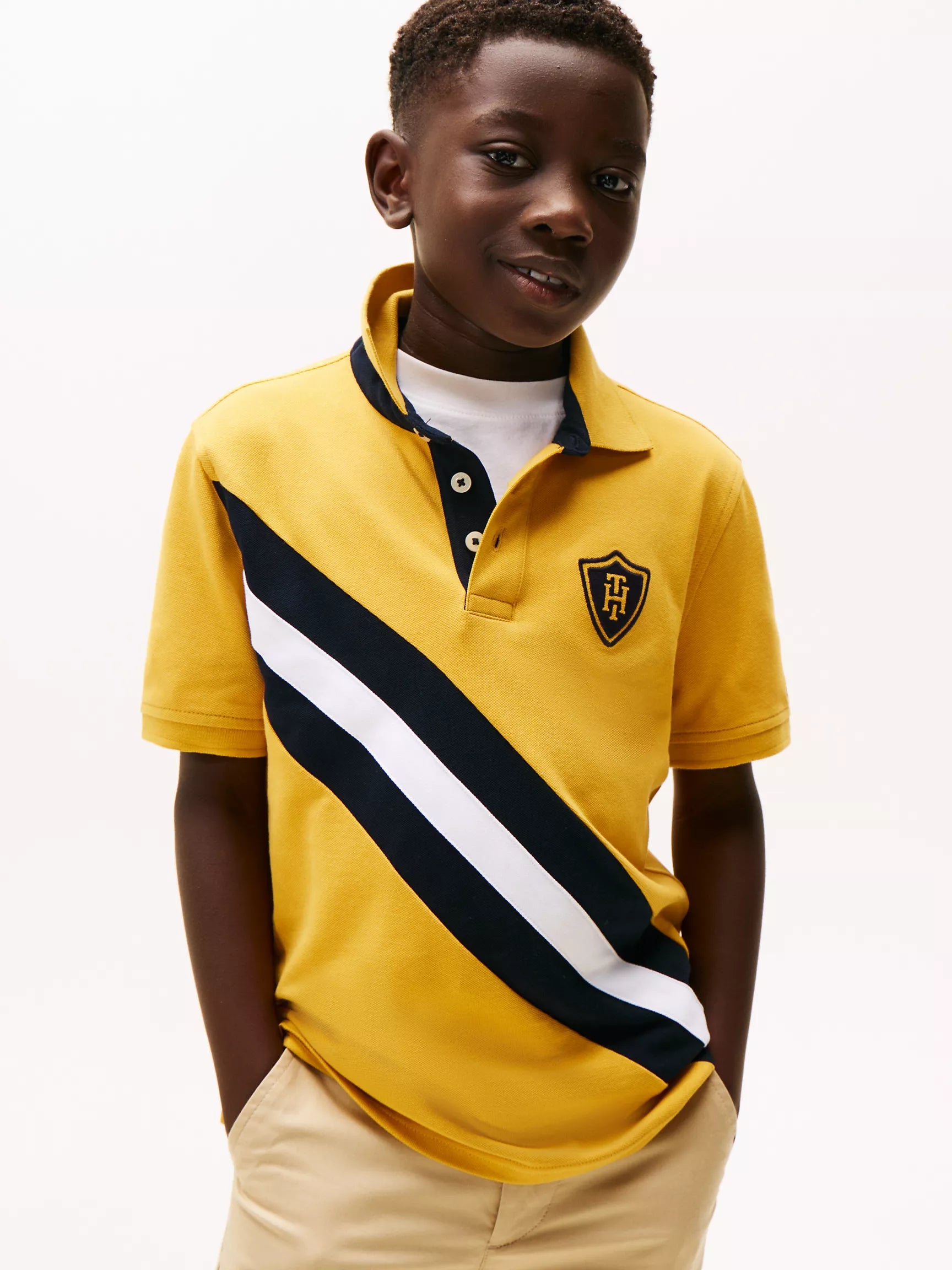Boys Tommy Banner Stripe Polo Shirt/ City Yellow