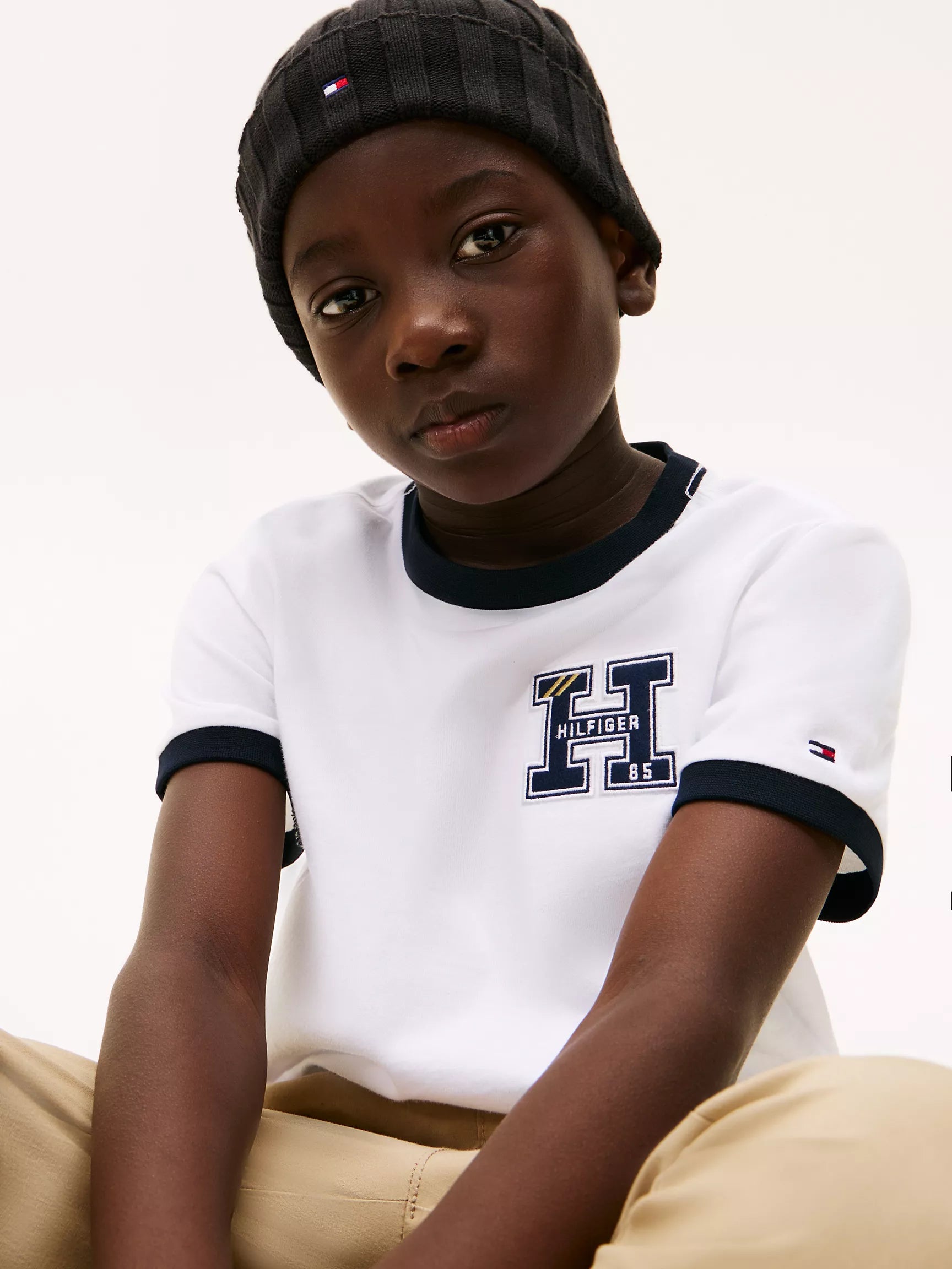 Tommy Boys' Hilfiger H Logo Letterman T-Shirt/ Optic White