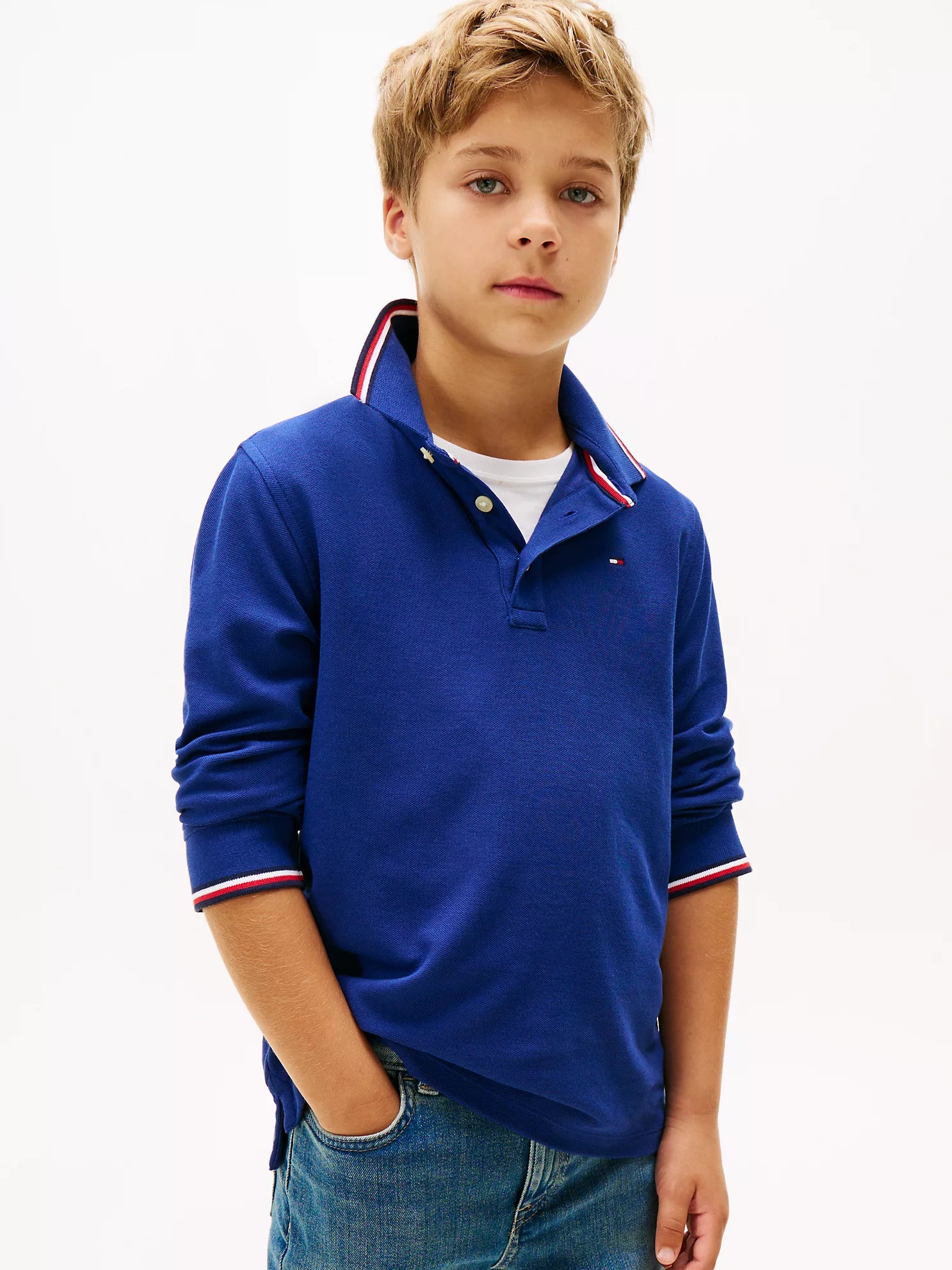 Boys' Tommy  Long-Sleeve Tipped Polo Blue Ink