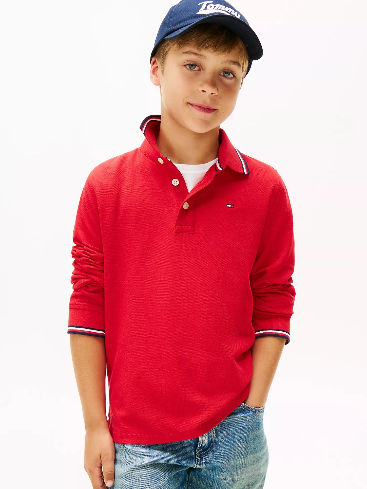 Boys' Tommy  Long-Sleeve Tipped Polo Red