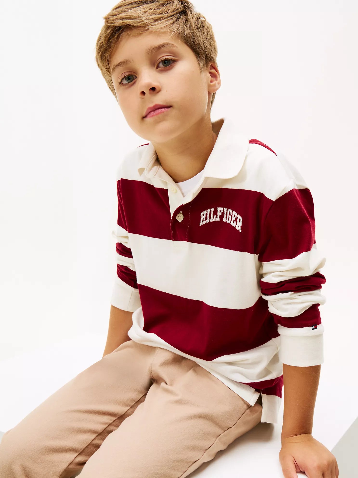 Boys' Tommy  Long-Sleeve Rugby Stripe Polo