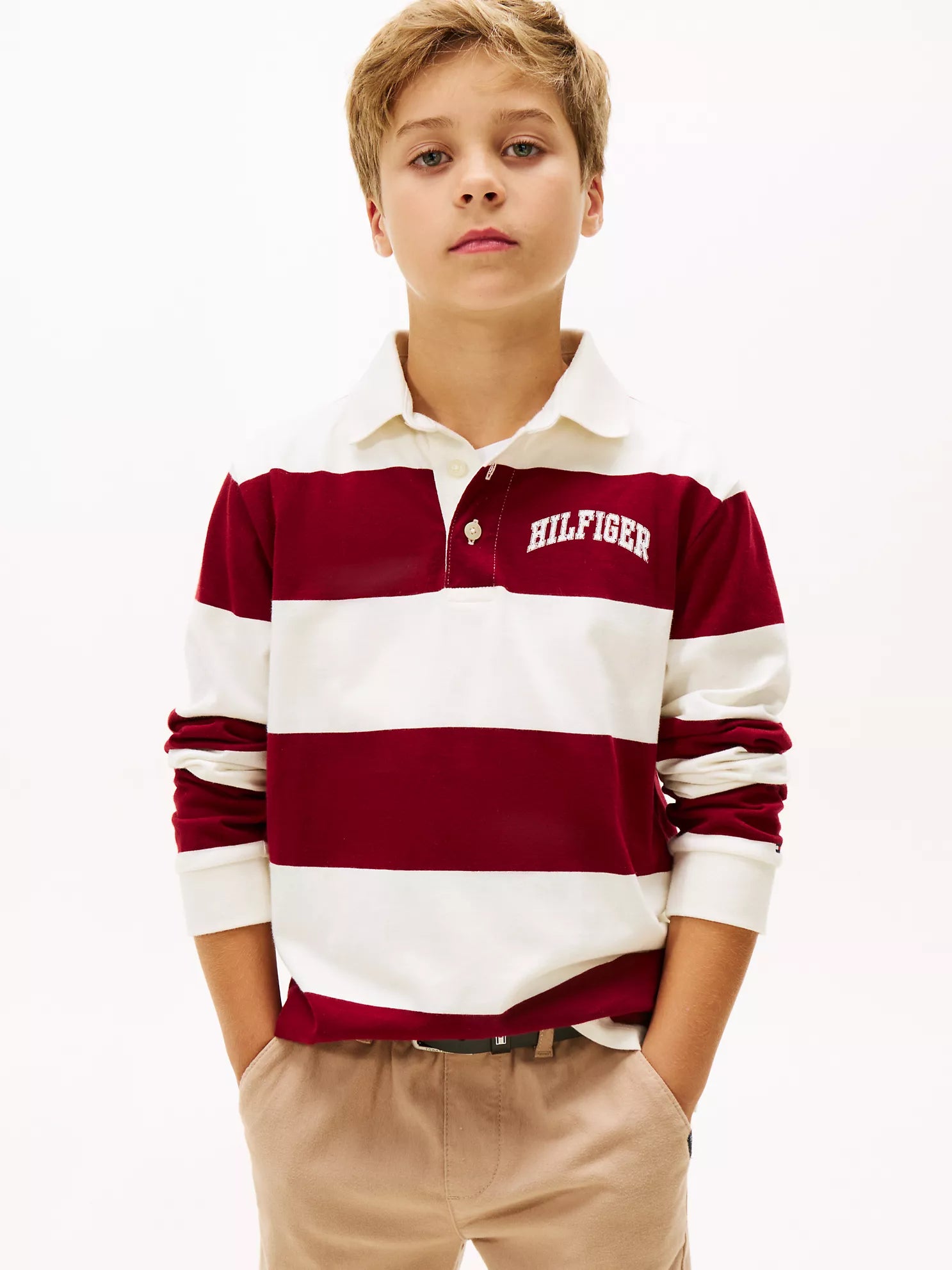 Boys' Tommy  Long-Sleeve Rugby Stripe Polo