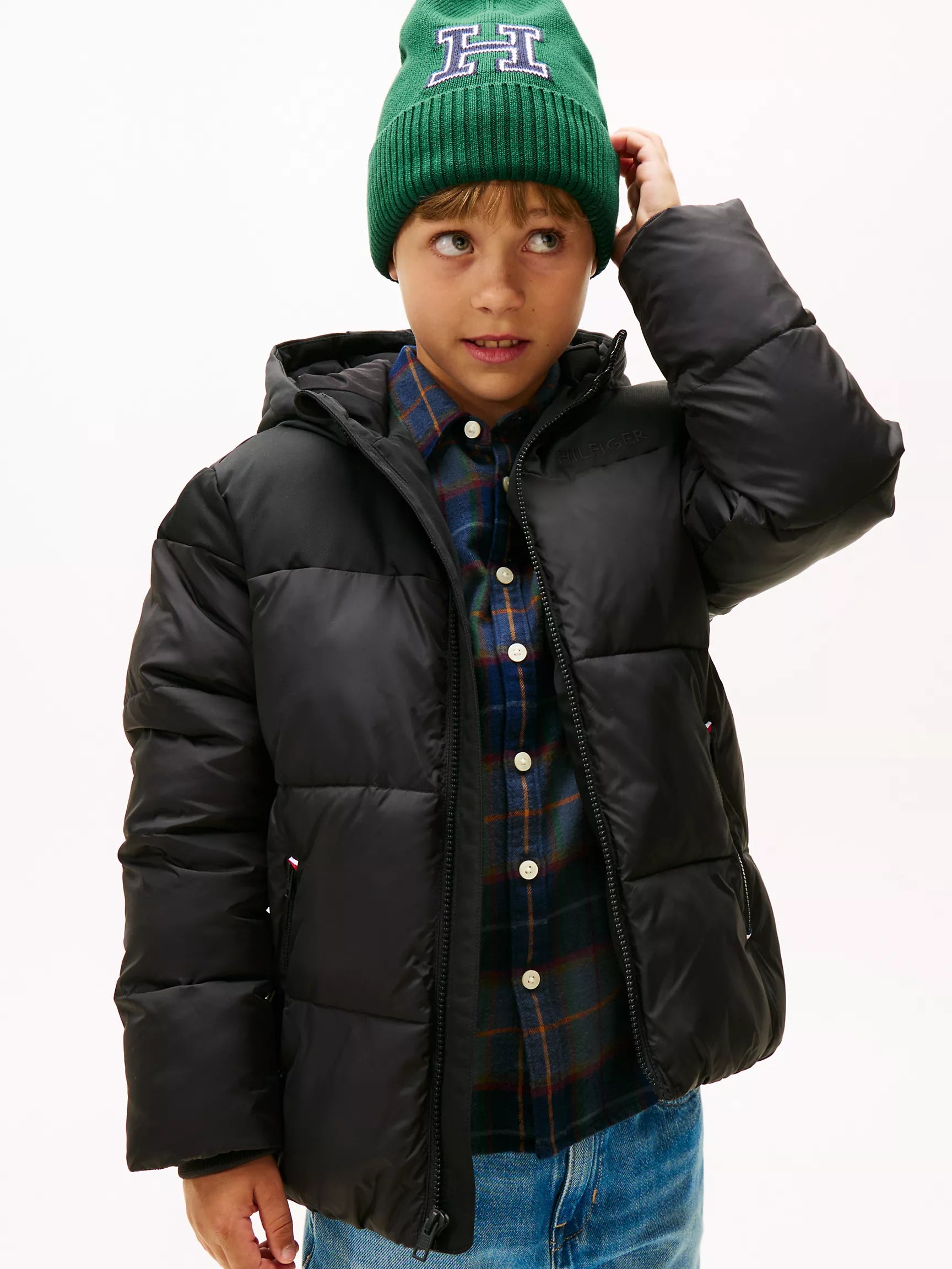 TOMMY Boys' Hooded Colorblock Puffer Jacket Black