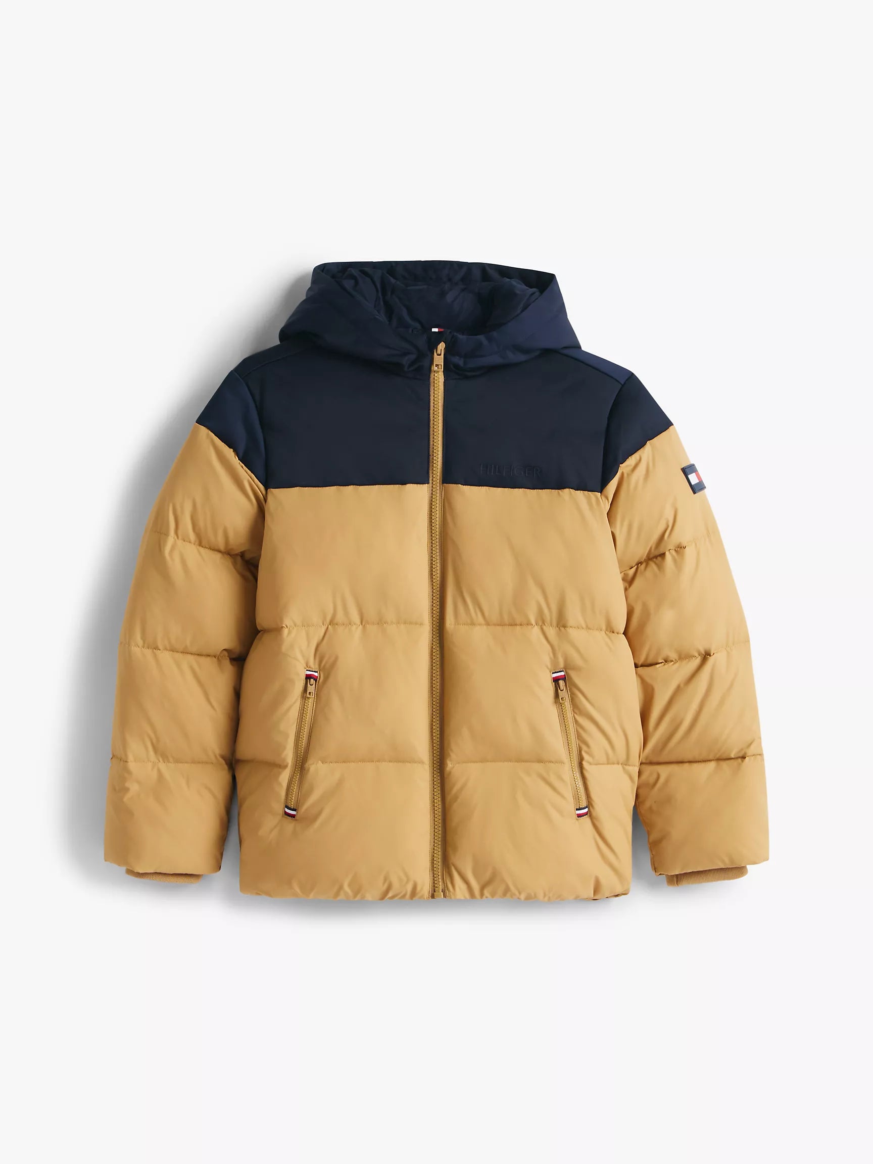 TOMMY Boys' Hooded Colorblock Puffer Jacket Classic Khaki