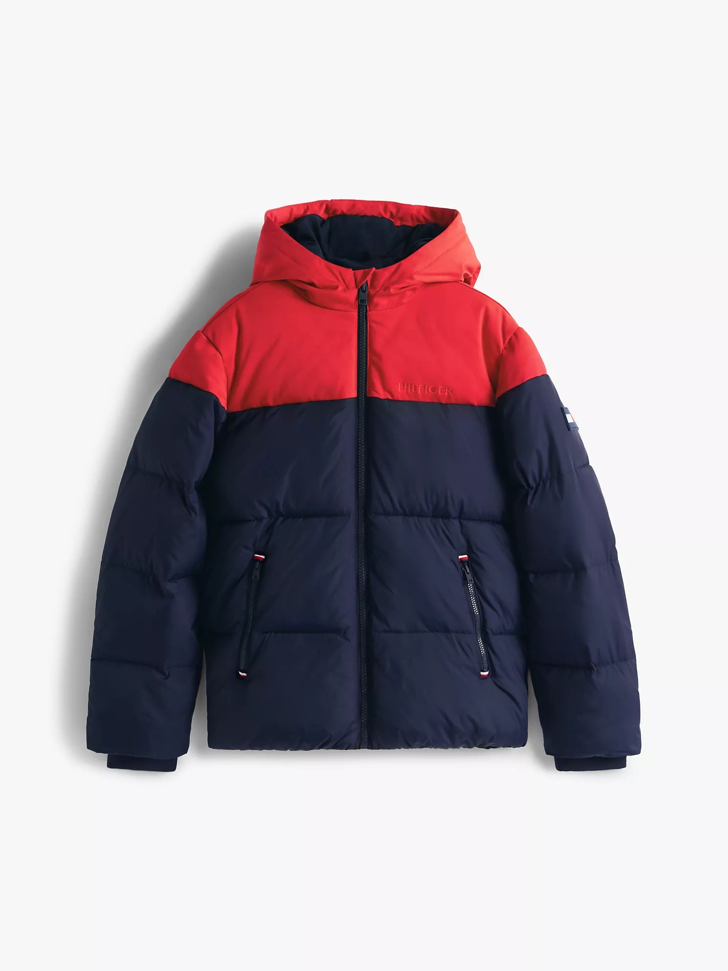 TOMMY Boys' Hooded Colorblock Puffer Jacket Red