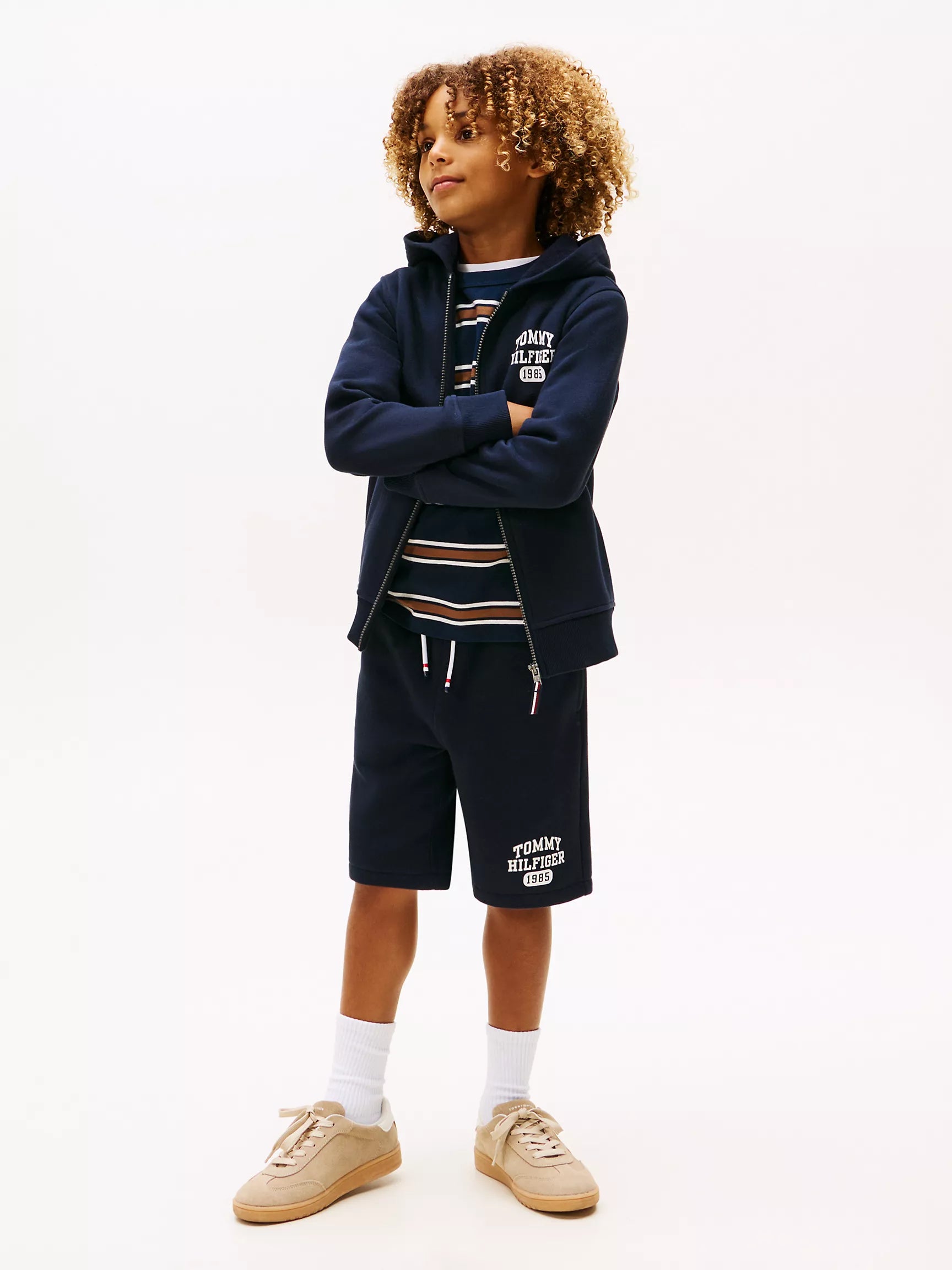 Boys Tommy  Logo Zip Hoodie Navy