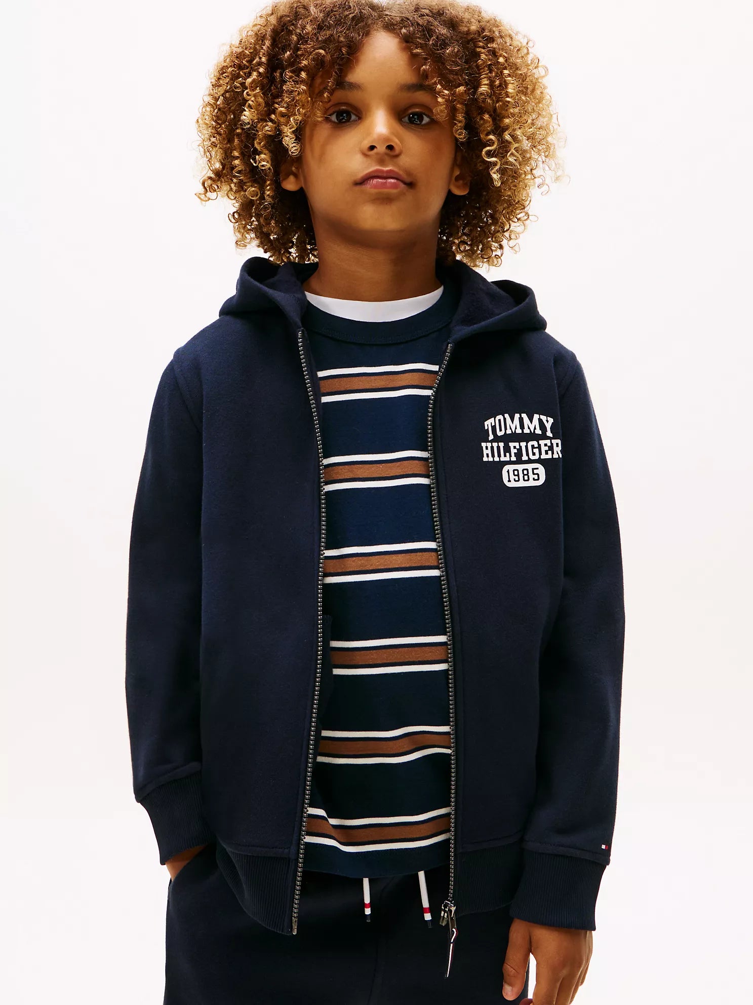 Boys Tommy  Logo Zip Hoodie Navy