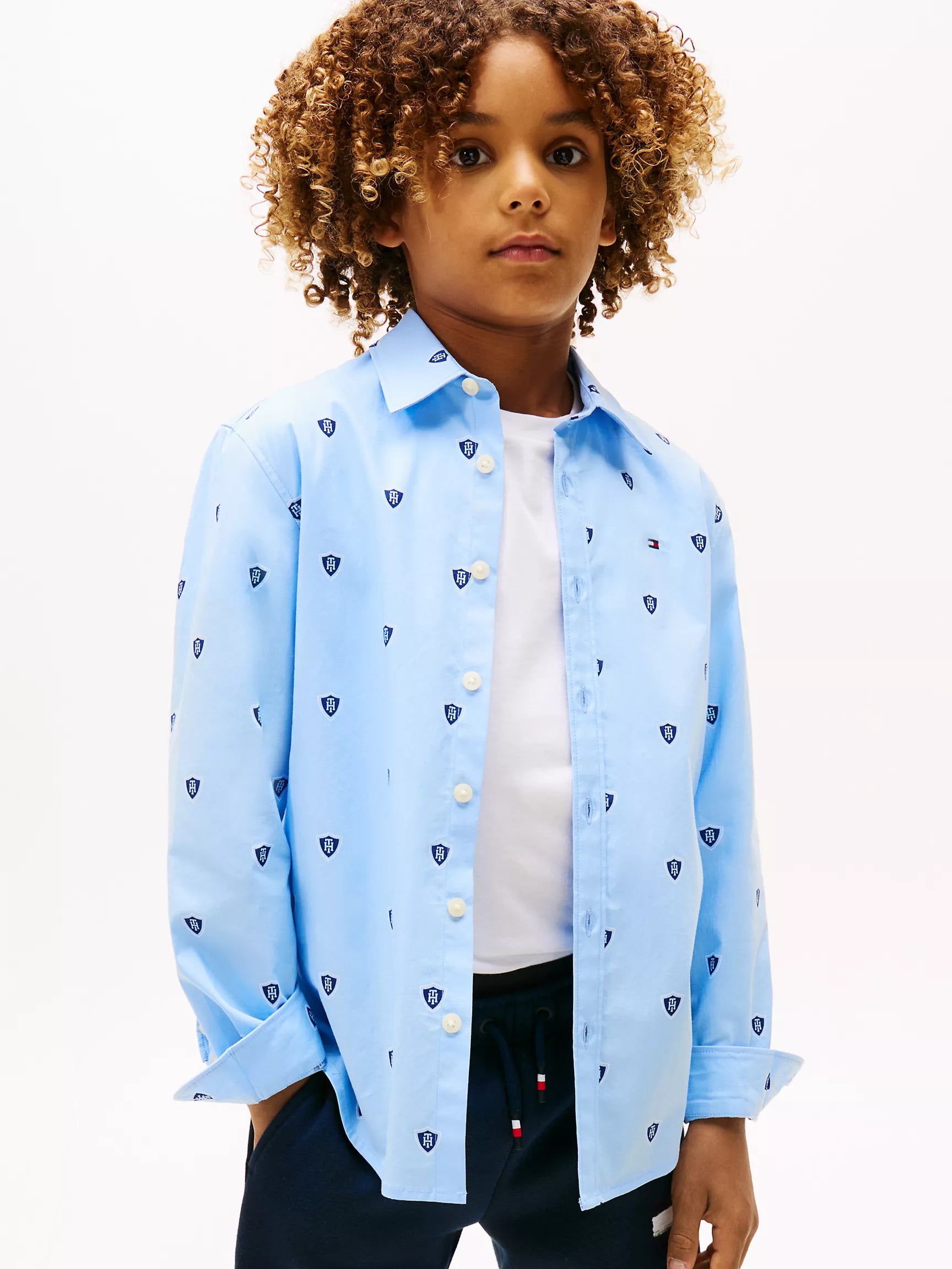 Tommy Boys' Allover Logo Stretch Shirt