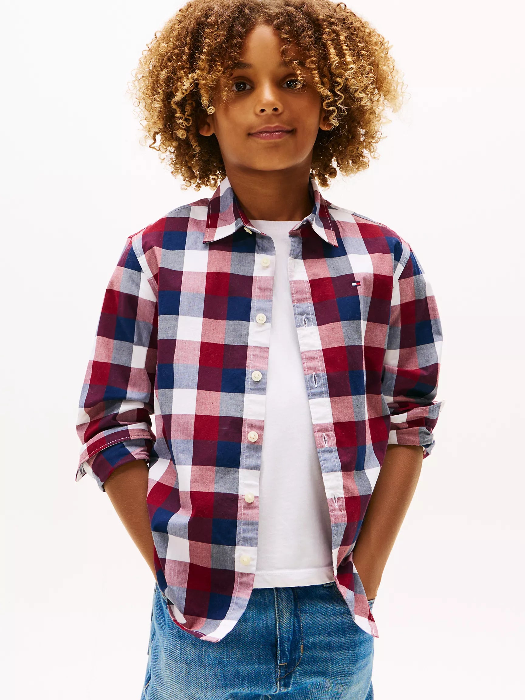 Tommy Boys' Buffalo Check Stretch Shirt/