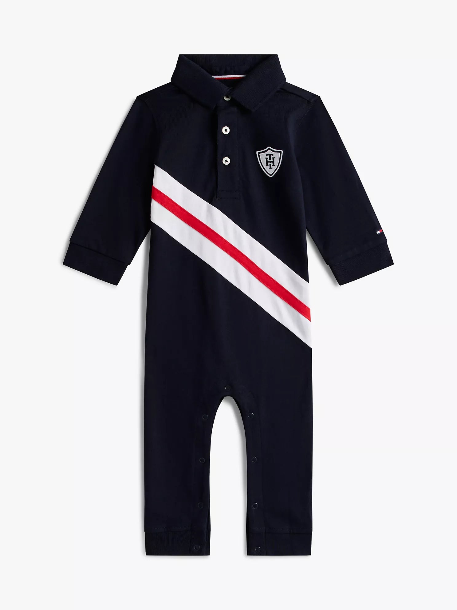 Baby Boys' Tommy  Long-Sleeve Banner Polo Coverall Navy